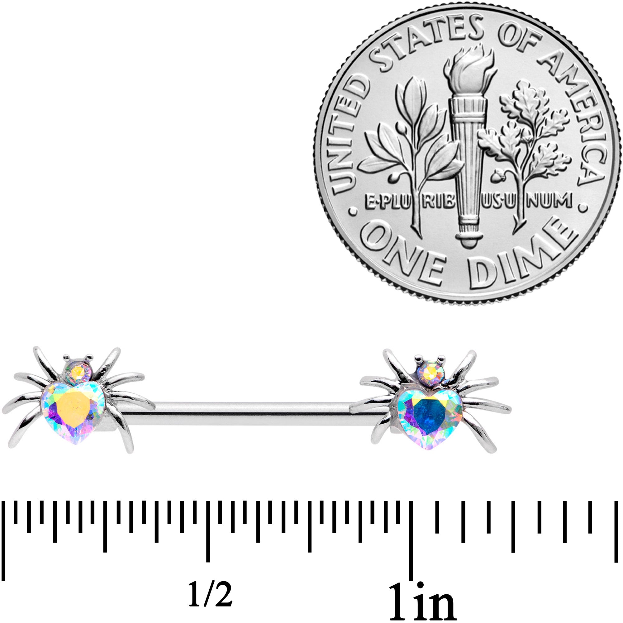 14G 9/16 Aurora Gem Sexy Heart Spider Barbell Nipple Ring Set