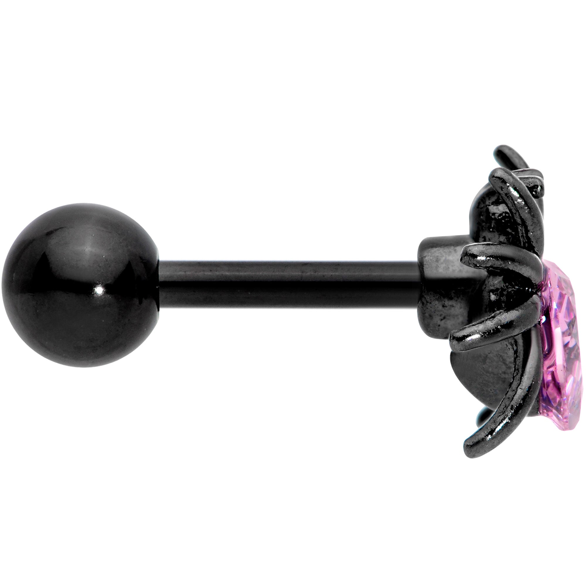 16G 1/4 Pink Gem Black Heart Spider Cartilage Tragus