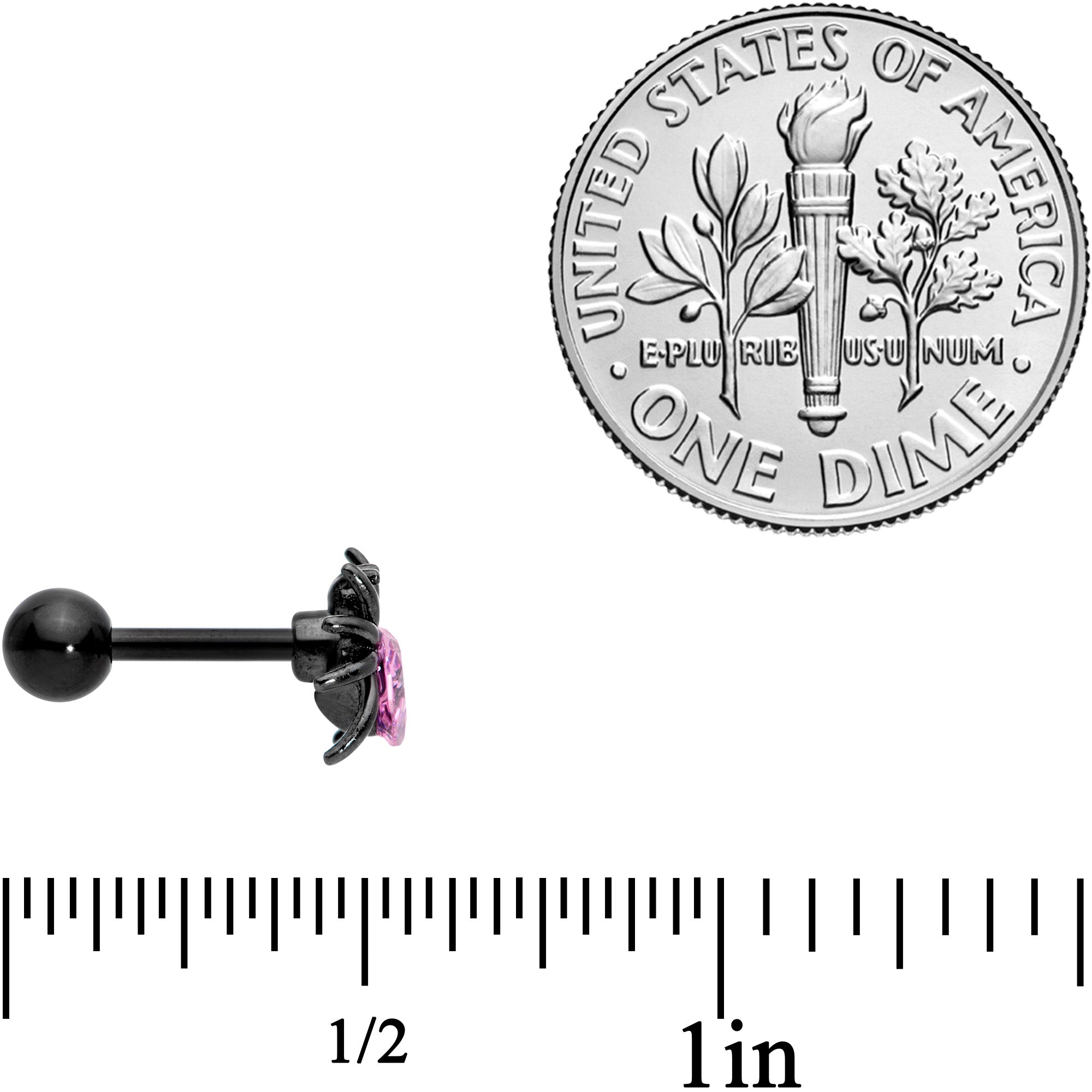 16G 1/4 Pink Gem Black Heart Spider Cartilage Tragus