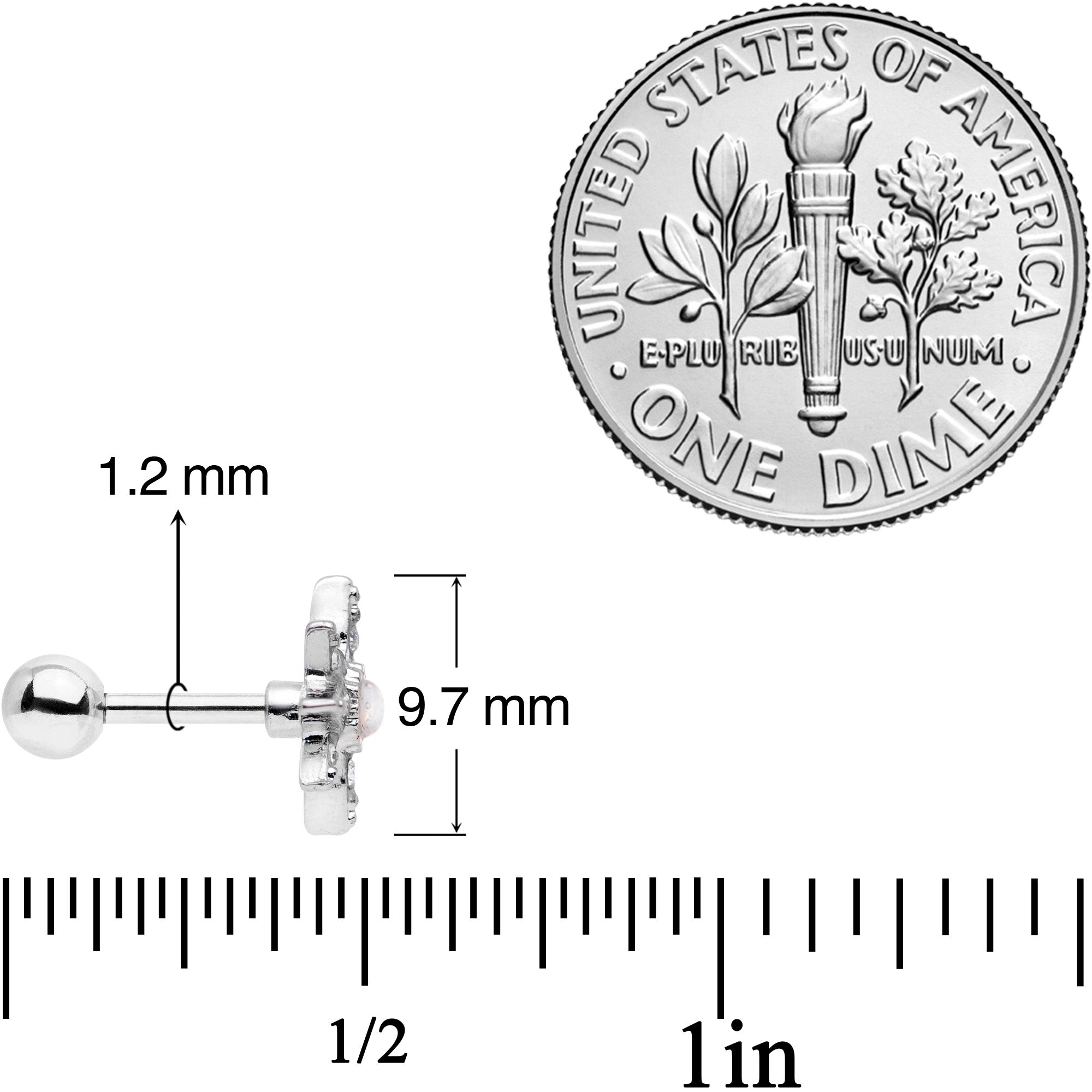 16G 1/4 Pink Red Clear CZ Gem Moon Star Cartilage Tragus Set of 3