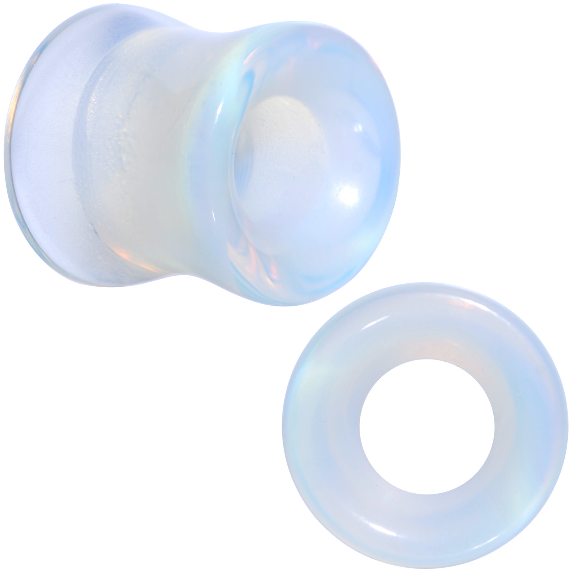 Translucent White Glass Tunnel Plug Set 2G to 1 Inch