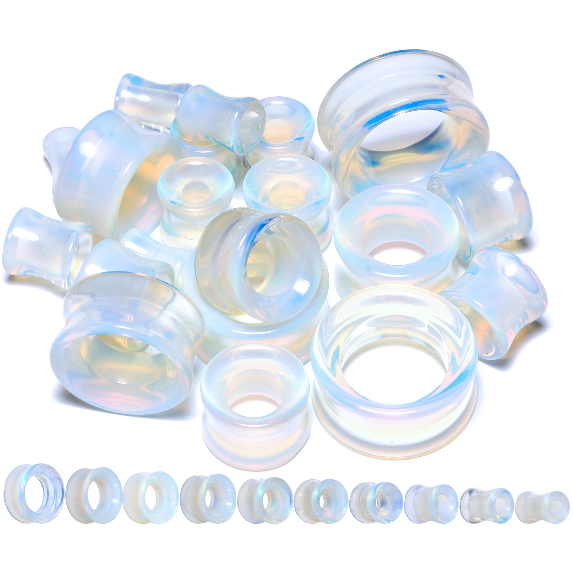 Translucent White Glass Tunnel Plug Set 2G to 1 Inch