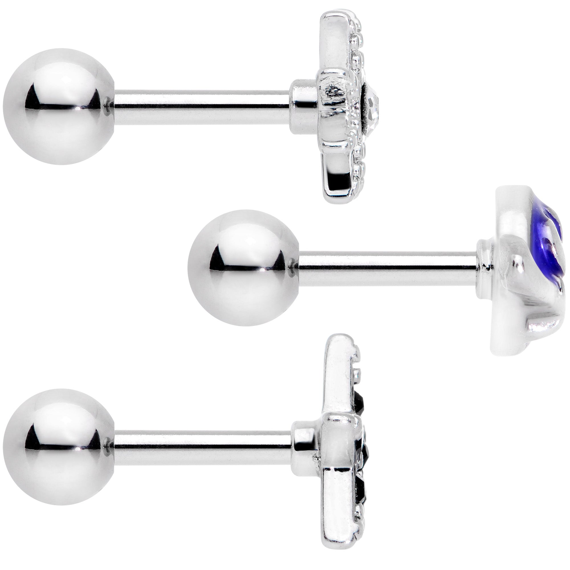 16G 1/4 Clear Black Gem Planet Stars Cartilage Tragus Set of 3