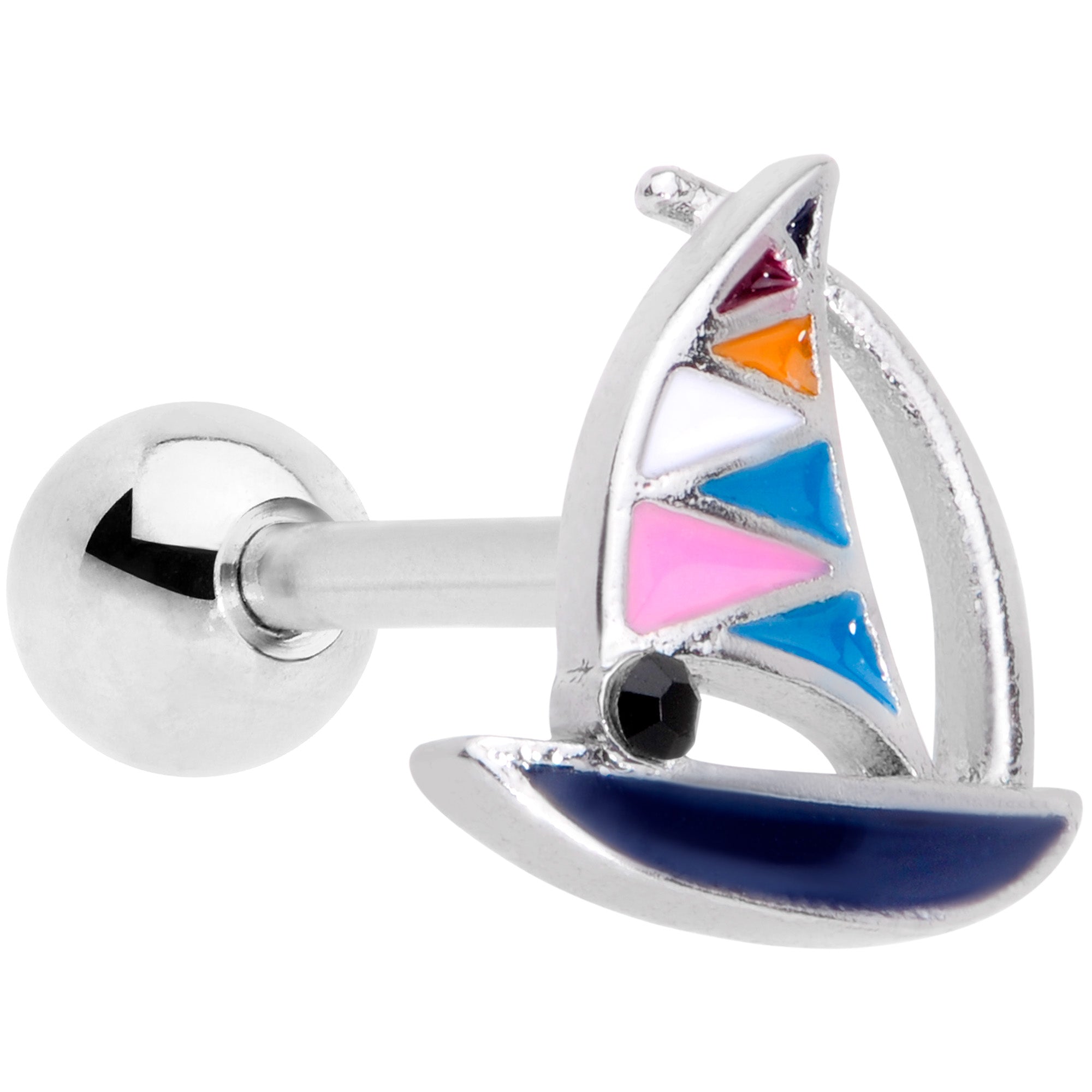 16G 1/4 Black Gem Pink Teal Nautical Sailboat Cartilage Tragus