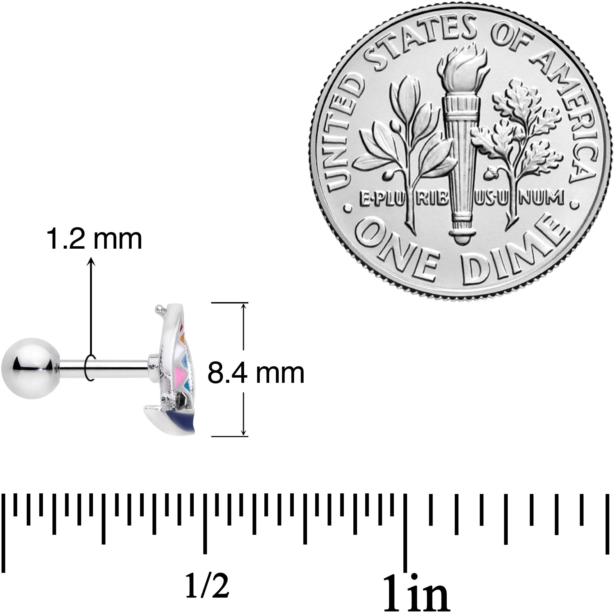 16G 1/4 Black Gem Pink Teal Nautical Sailboat Cartilage Tragus