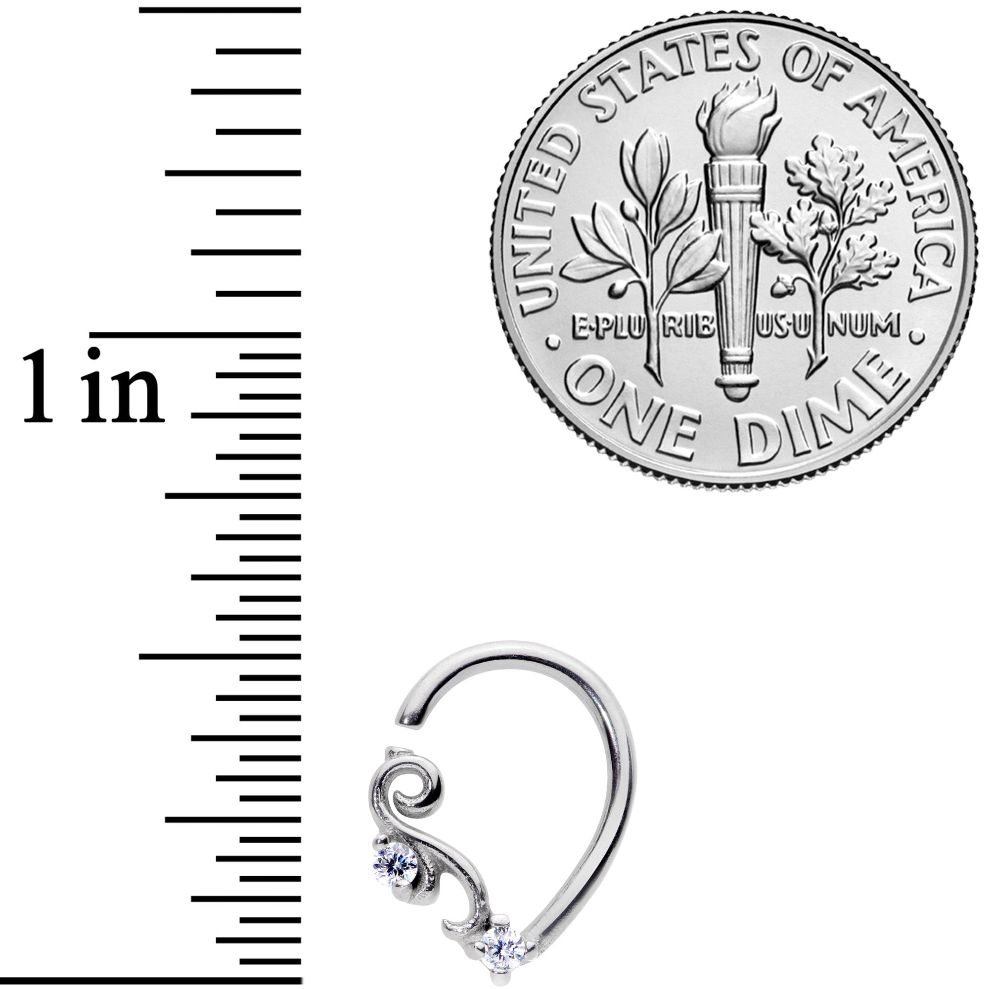 16G 5/16 Clear CZ Gem Half Heart Right Ear Closure Ring