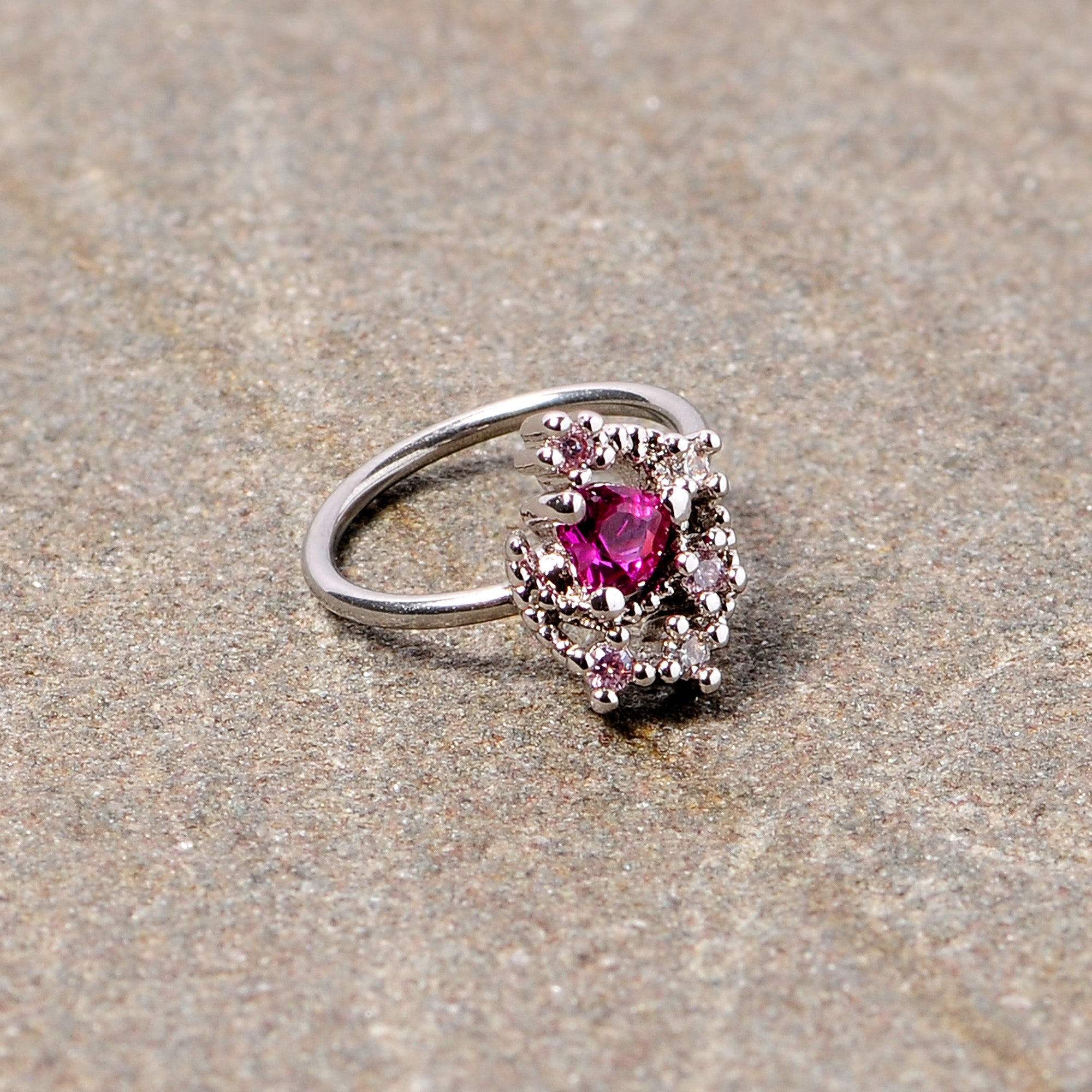 20G 5/16 Clear Pink Gem Crescent Moon Star Nose Hoop