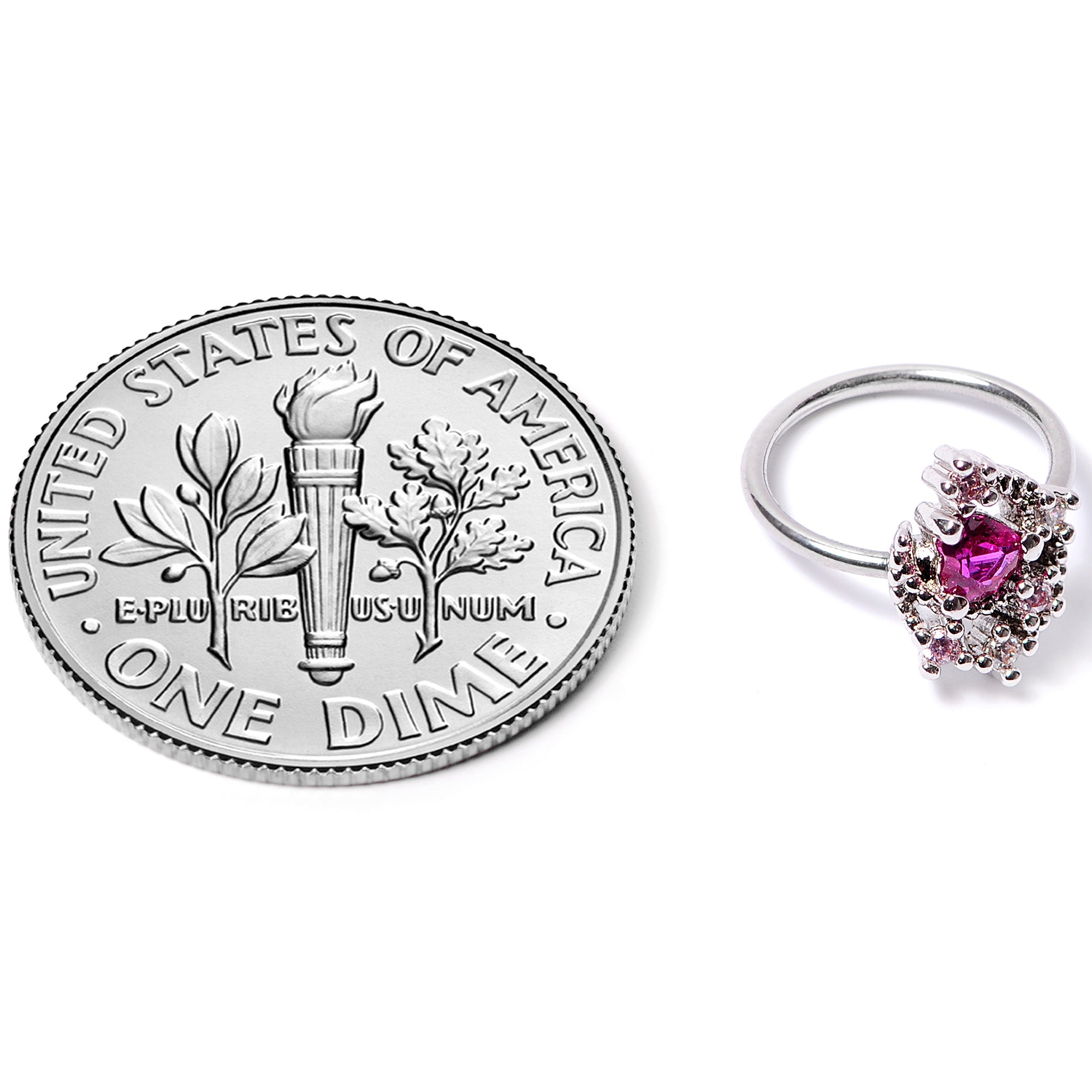 20G 5/16 Clear Pink Gem Crescent Moon Star Nose Hoop