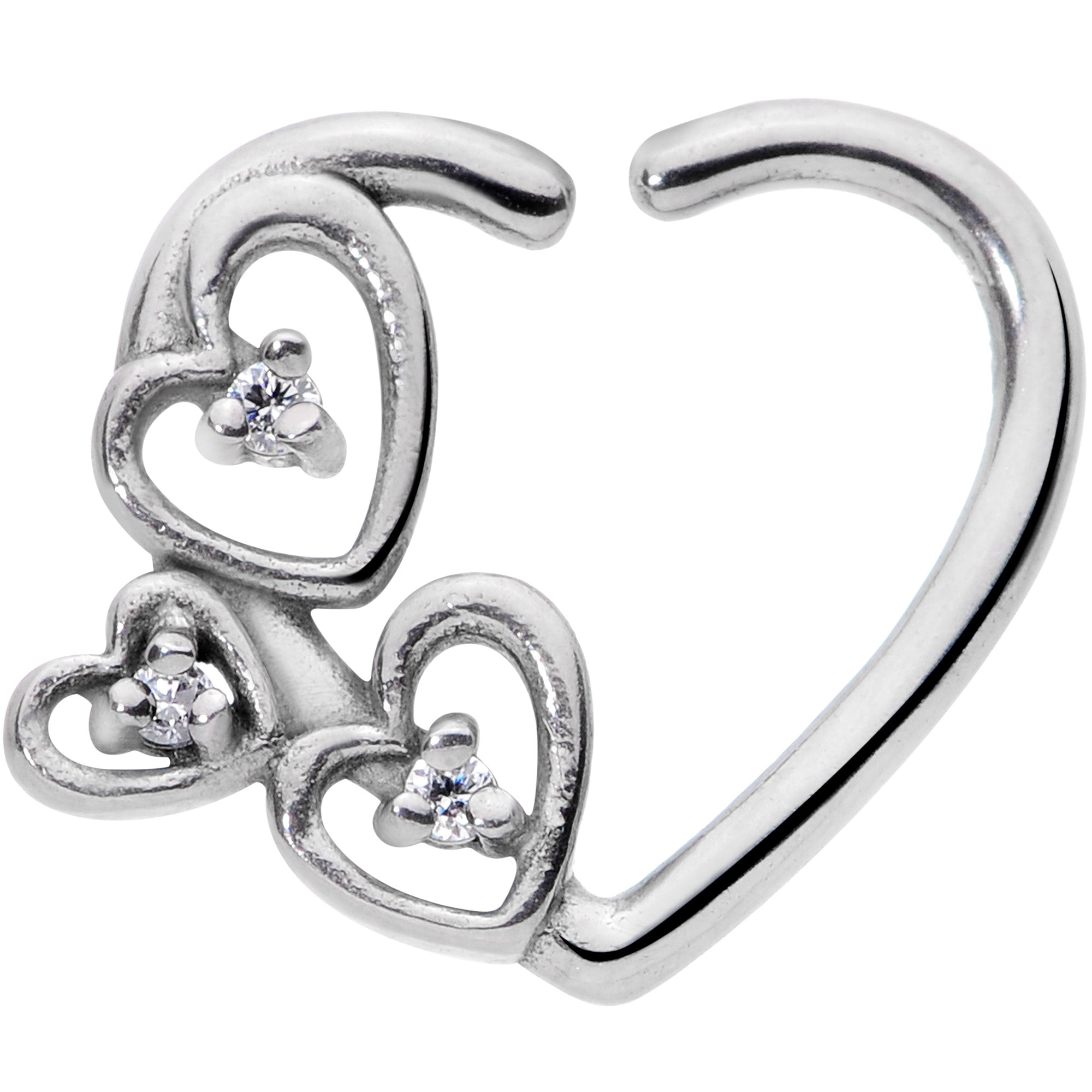 16G 3/8 Clear CZ Gem Multiple Heart Right Ear Closure Ring