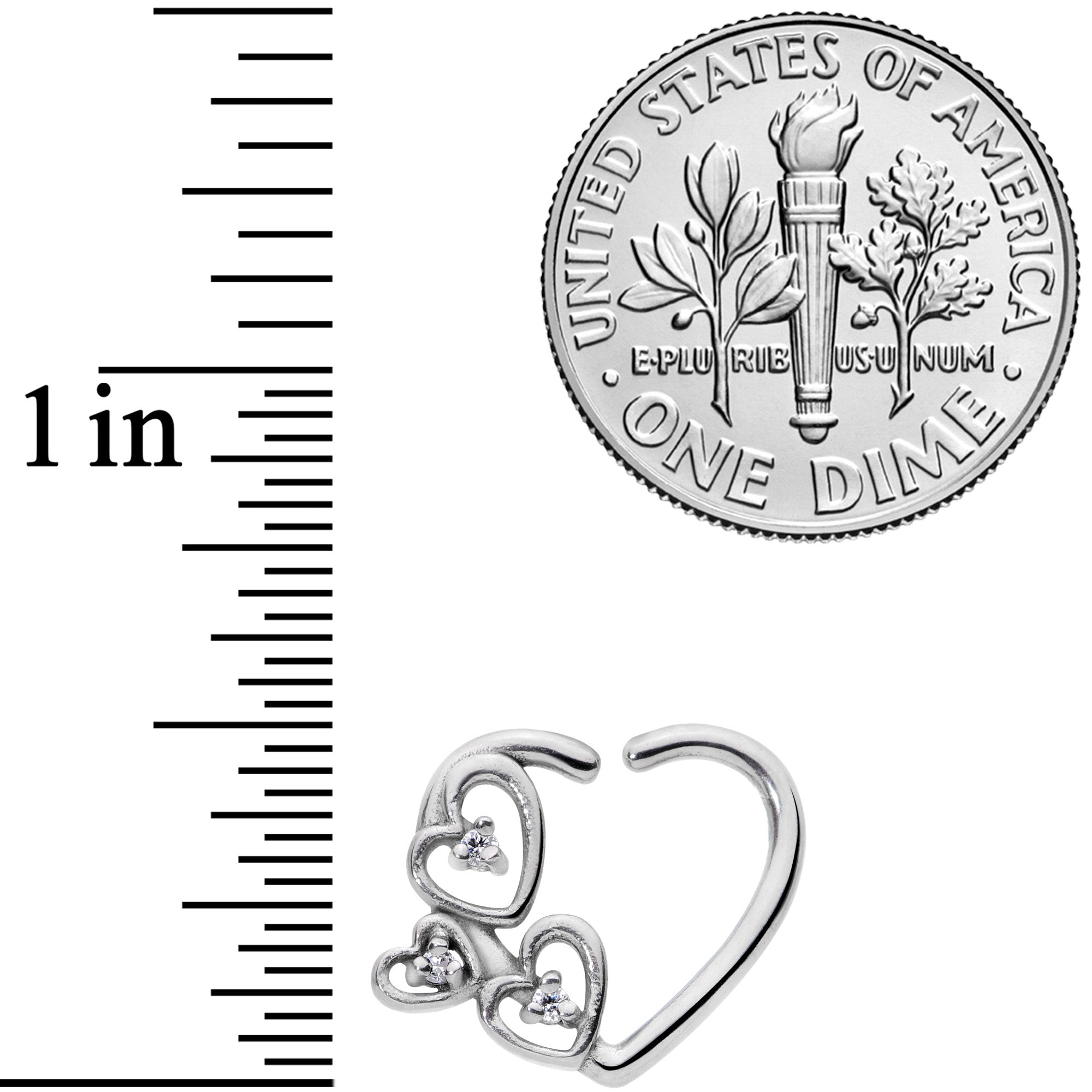 16G 3/8 Clear CZ Gem Multiple Heart Right Ear Closure Ring