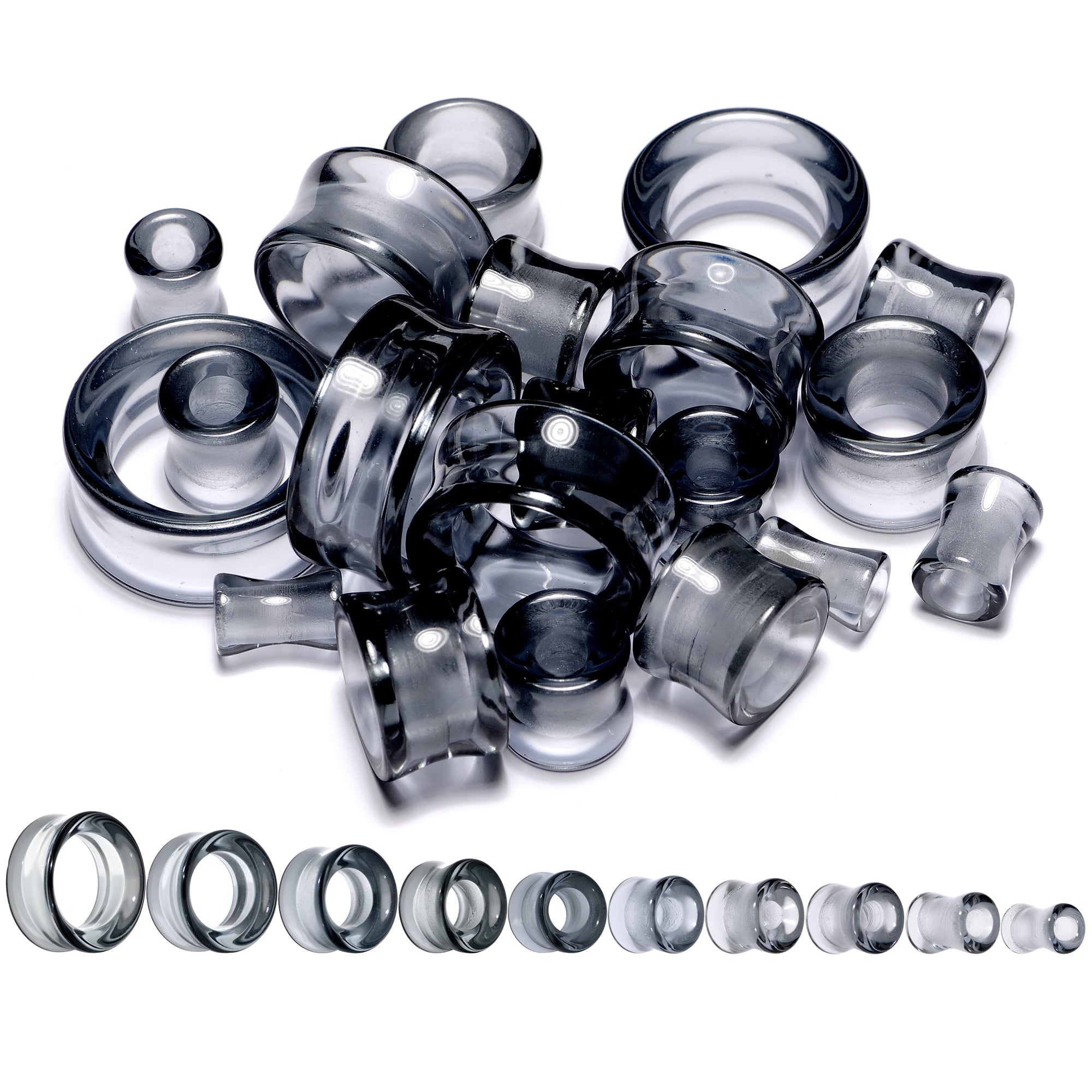 Translucent Black Glass Tunnel Plug Set 2G to 1 Inch