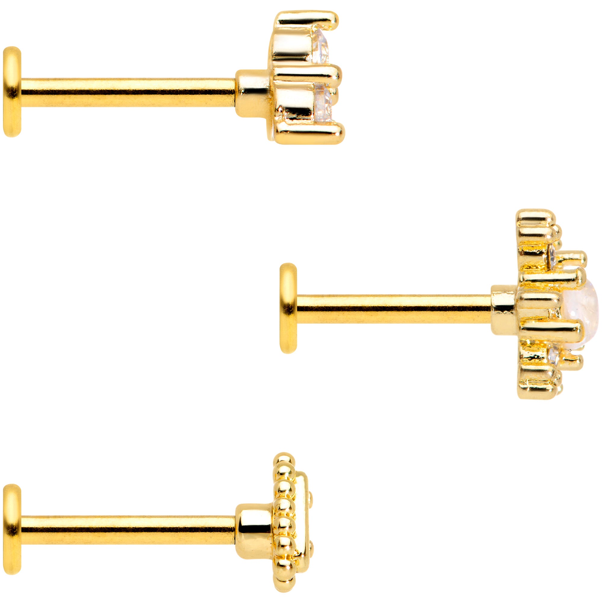 16G 5/16 Clear Gem Gold Tone Triangles Labret Tragus Set of 3