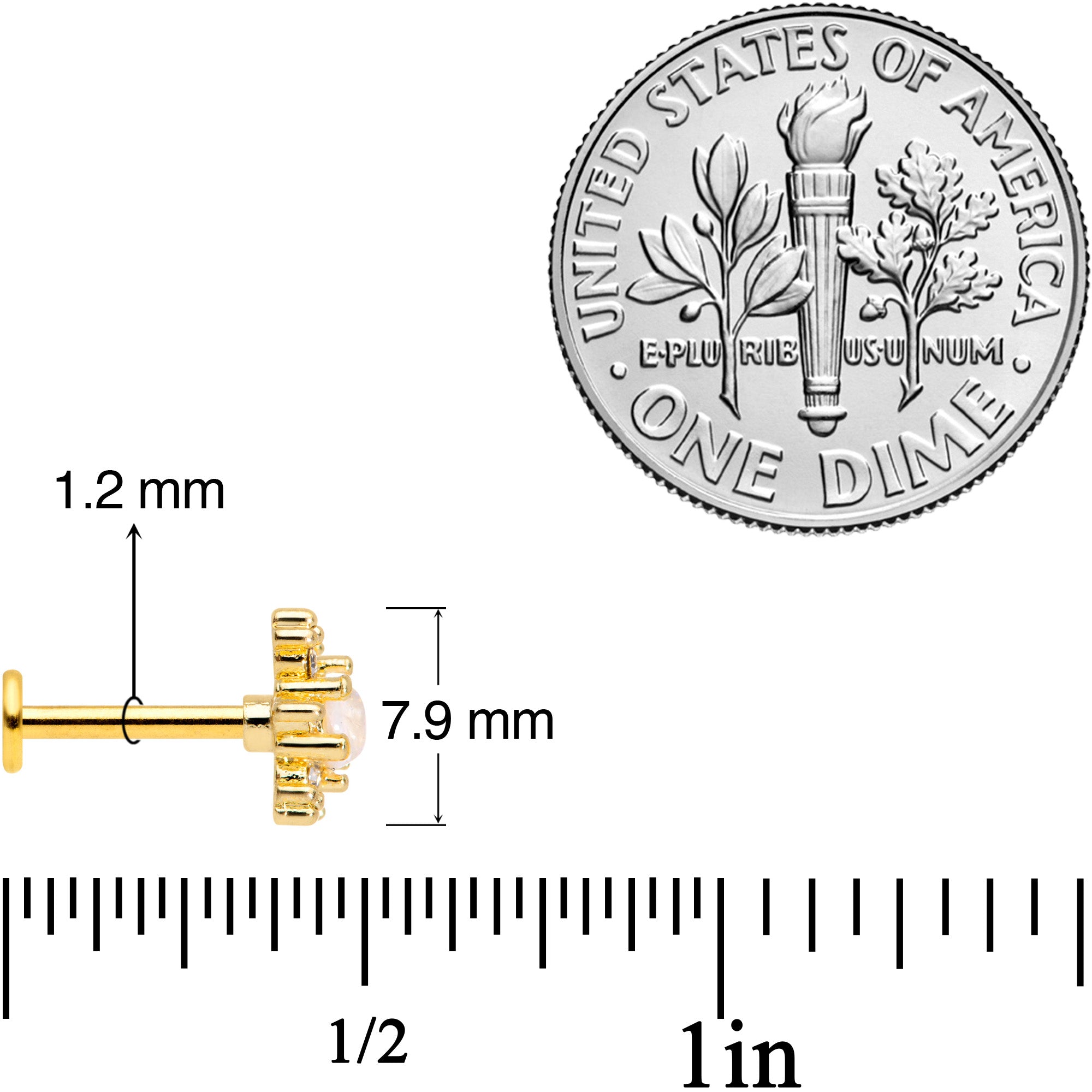 16G 5/16 Clear Gem Gold Tone Triangles Labret Tragus Set of 3