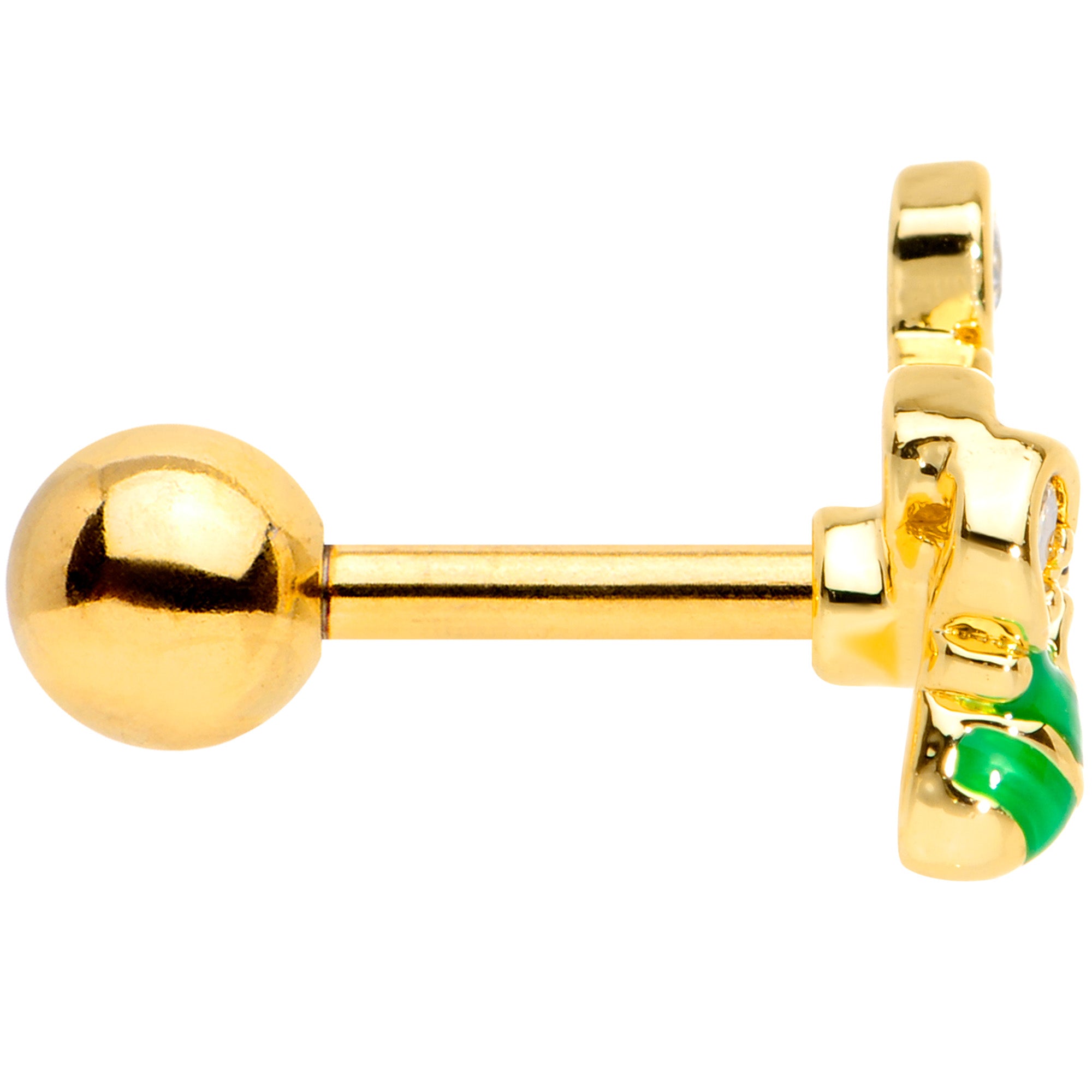 16G 1/4 Clear Gem Gold Tone Green Bee Cartilage Tragus Earring