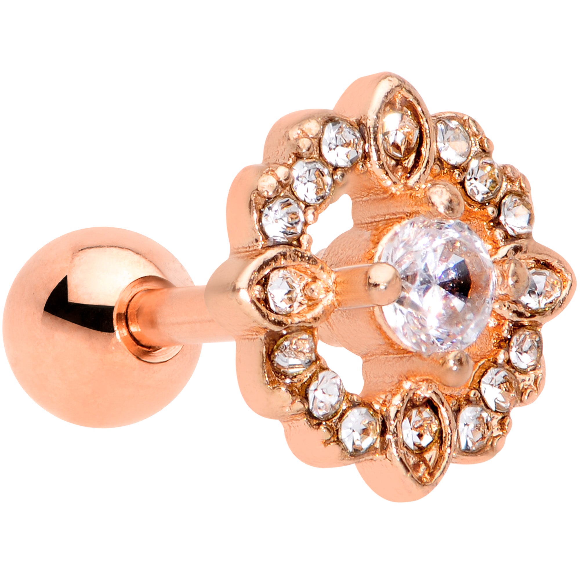 16G 1/4 Clear Gem Rose Gold Tone Celtic Cluster Cartilage Tragus