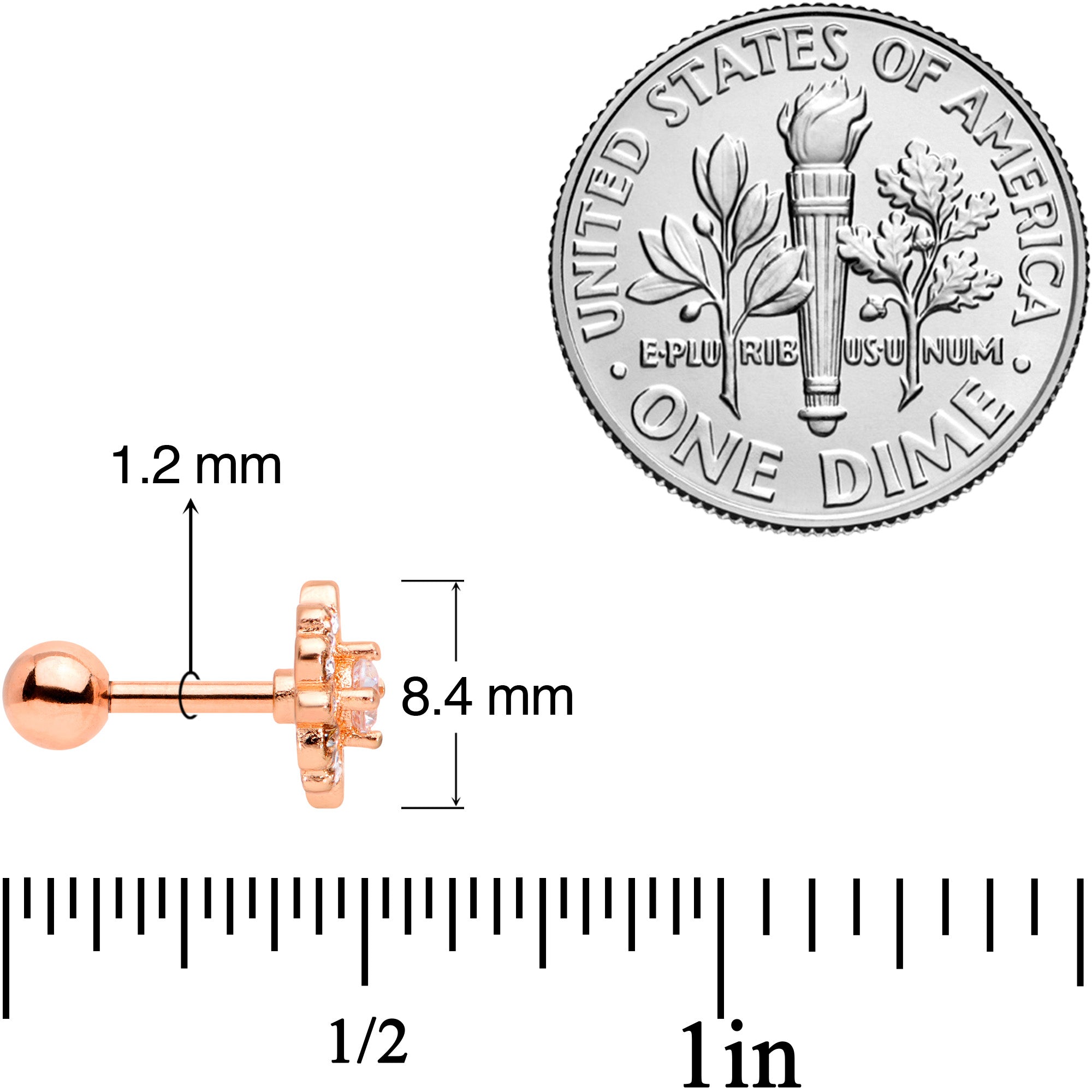 16G 1/4 Clear Gem Rose Gold Tone Celtic Cluster Cartilage Tragus