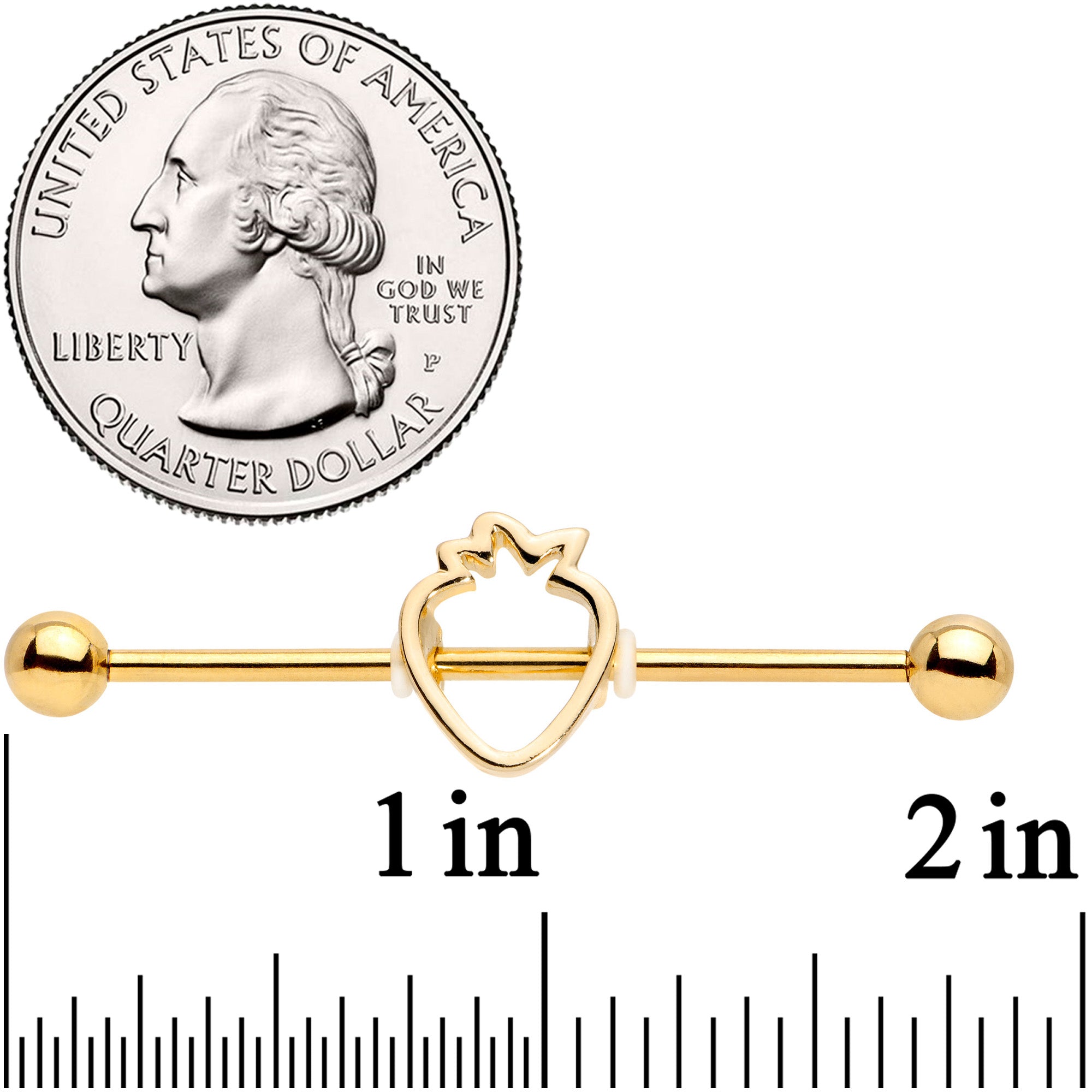 14G Gold Tone Summer Strawberry Industrial Barbell 38mm