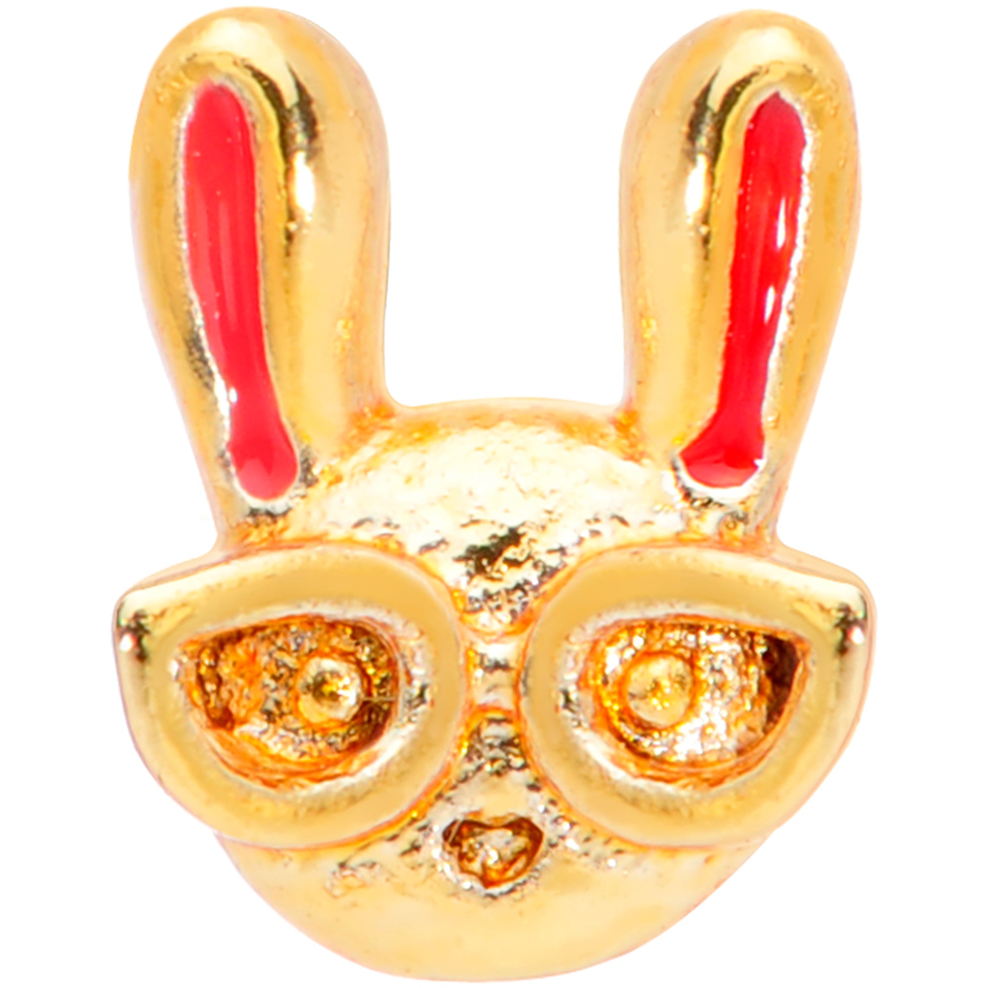 18G 5/16 Pink Gold Tone Nerdy Easter Bunny L Shaped Nose Ring