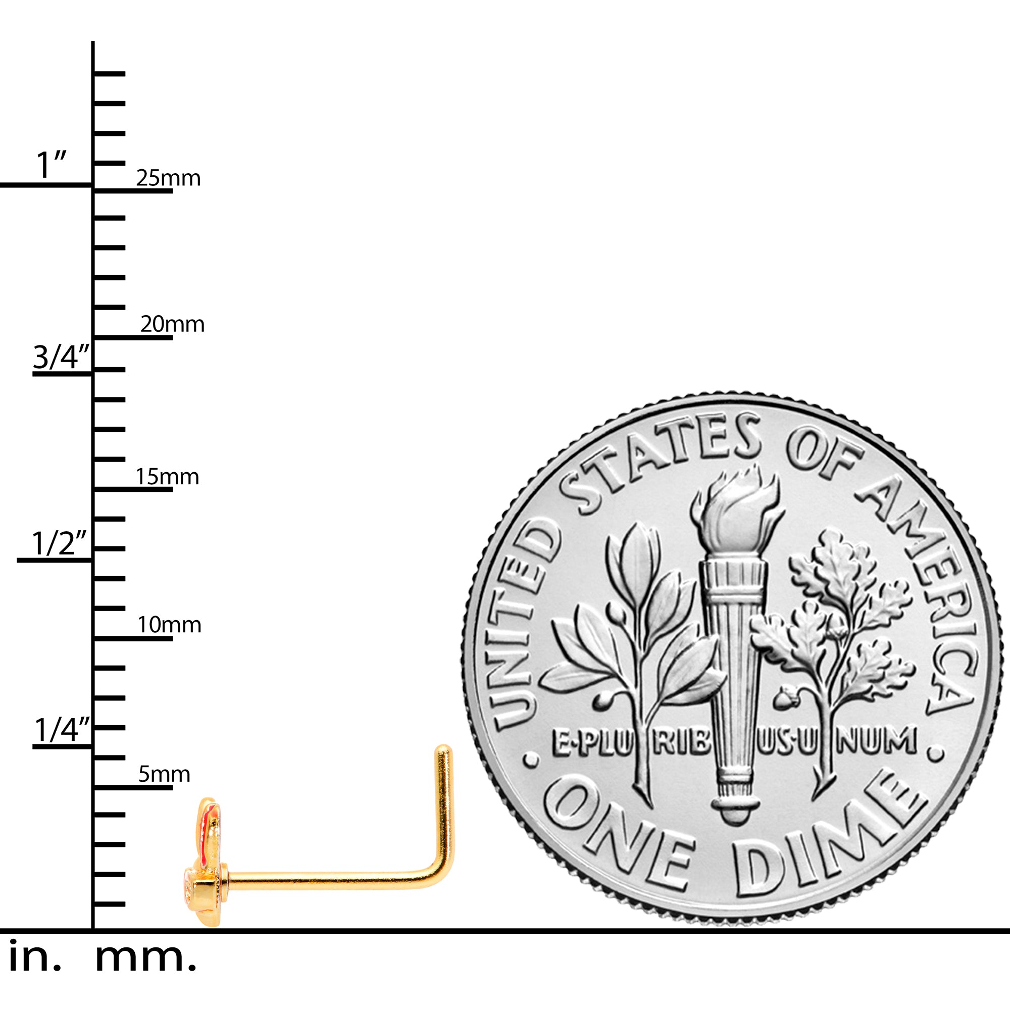 22G 5/16 Pink Gold Tone Nerdy Easter Bunny L Shaped Nose Ring