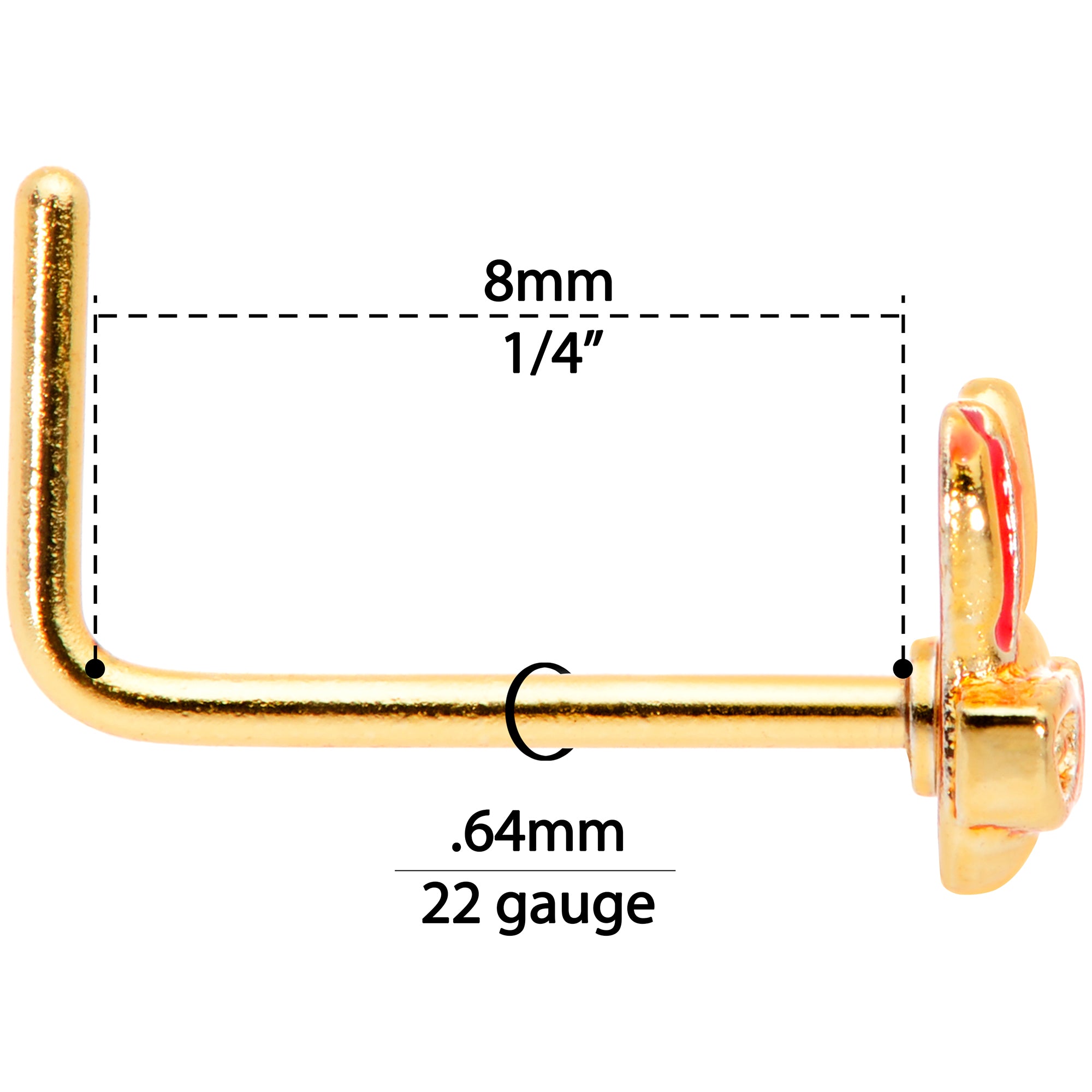 22G 5/16 Pink Gold Tone Nerdy Easter Bunny L Shaped Nose Ring