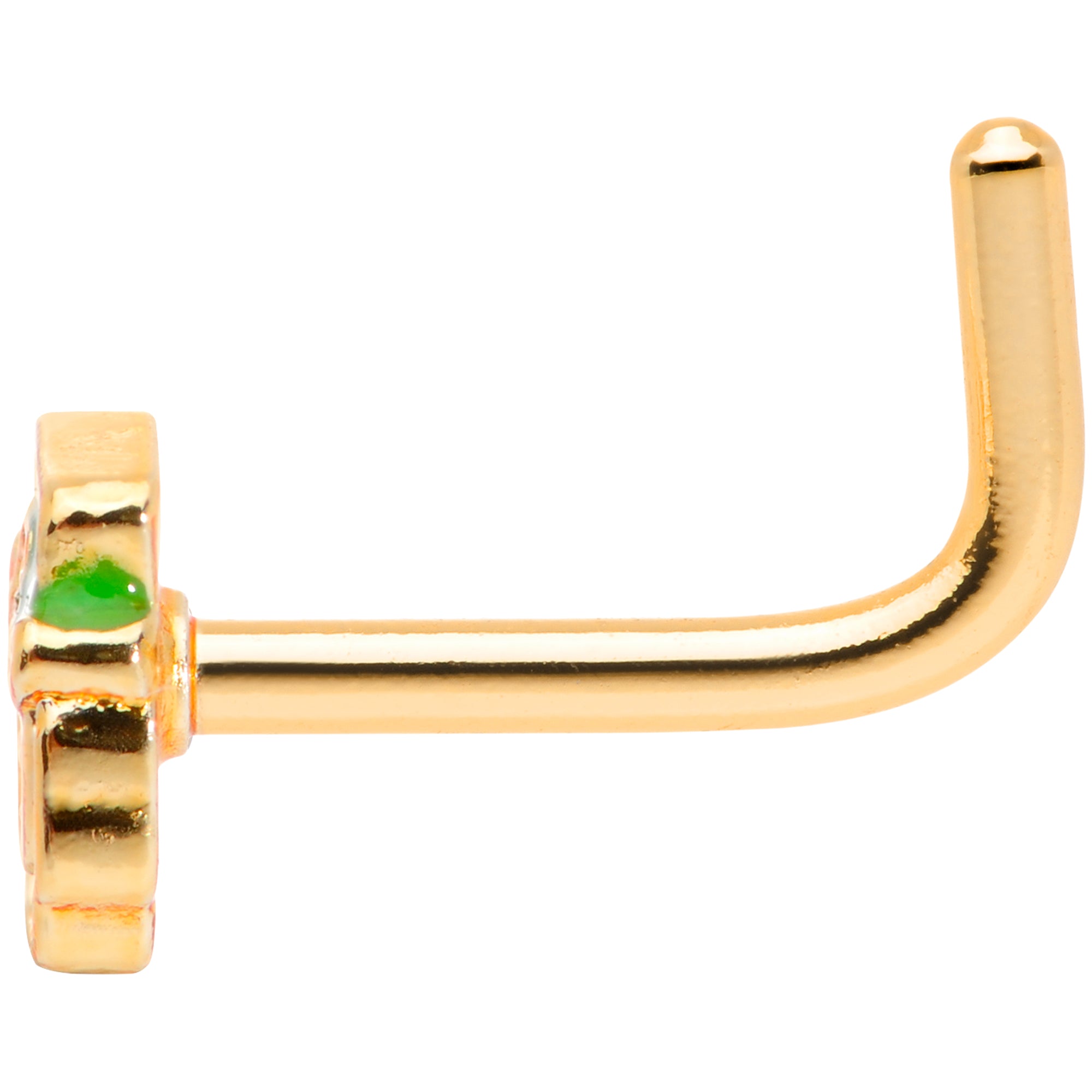 18G 5/16 Green Gold Tone Lucky Leprechaun L Shaped Nose Ring
