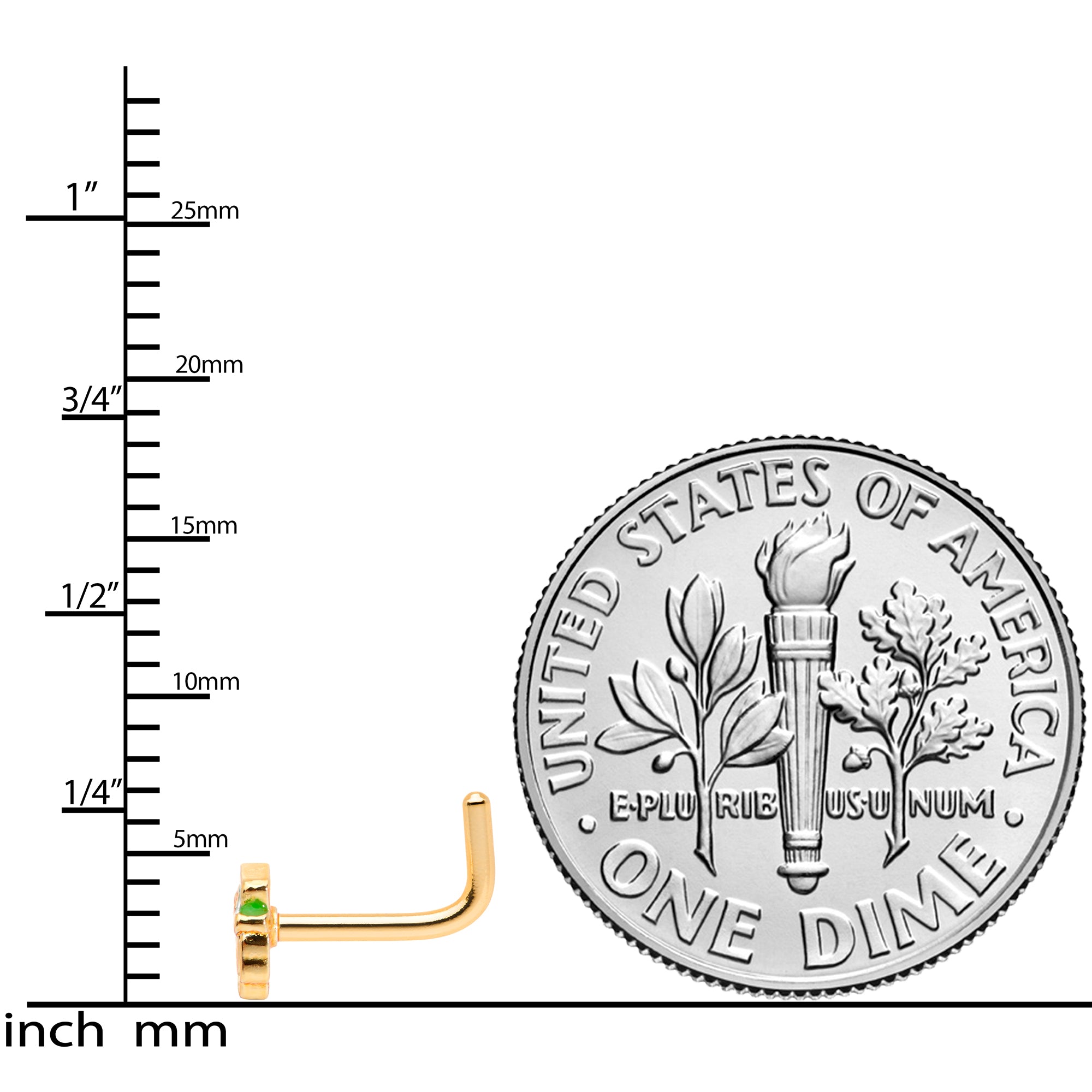 18G 5/16 Green Gold Tone Lucky Leprechaun L Shaped Nose Ring