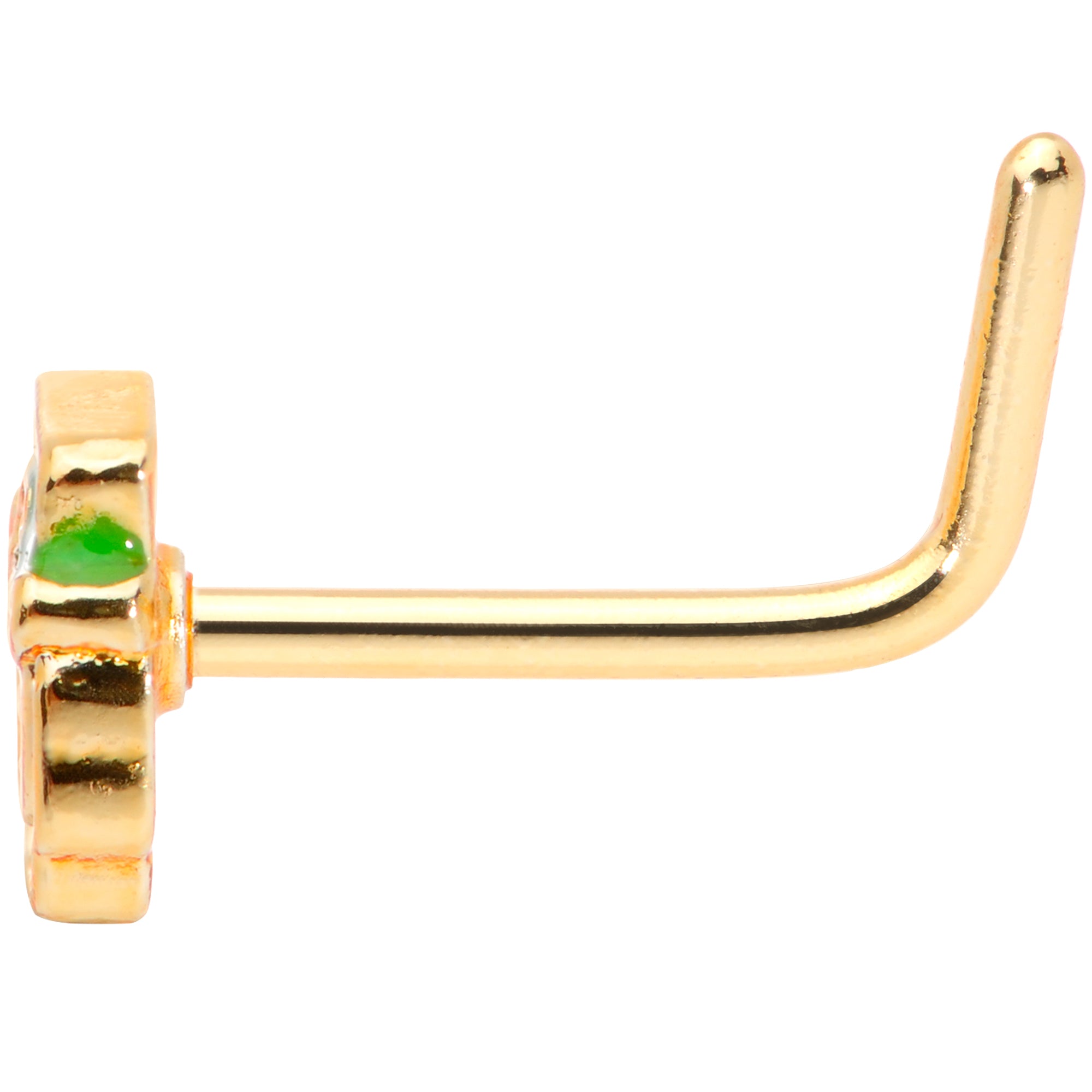 20G 5/16 Green Gold Tone Lucky Leprechaun L Shaped Nose Ring