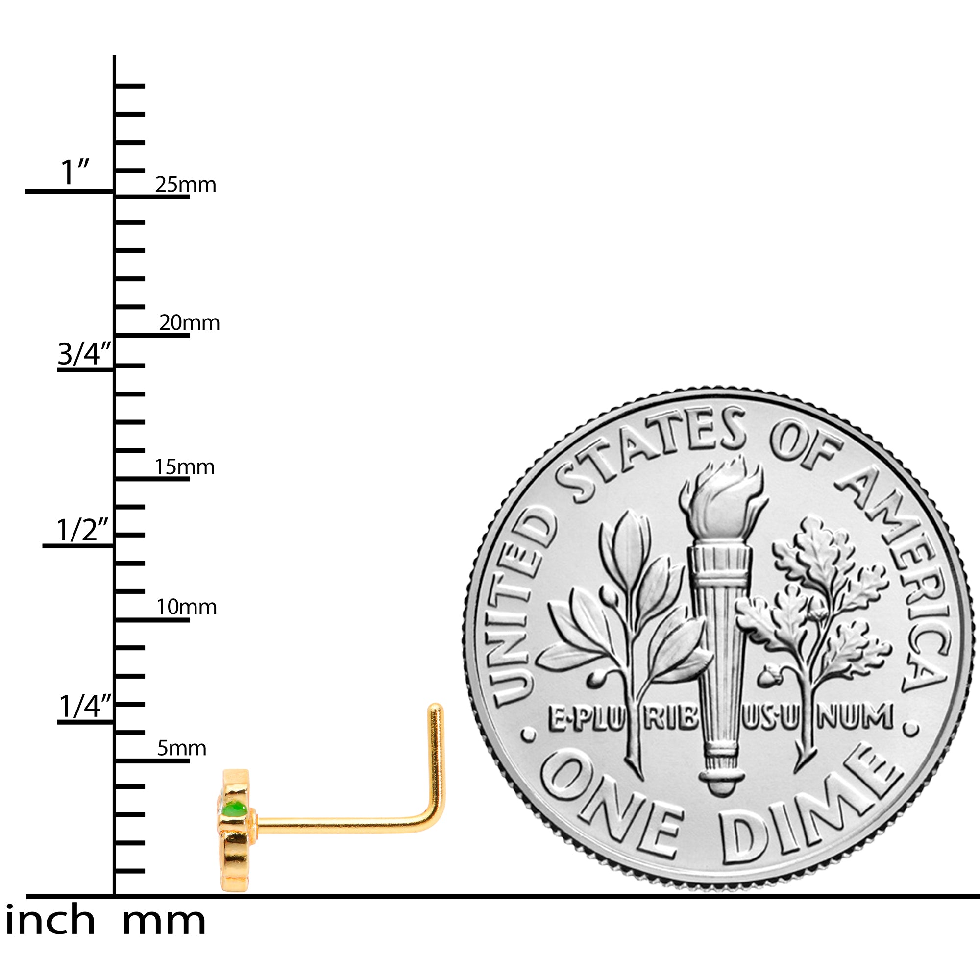 22G 5/16 Green Gold Tone Lucky Leprechaun L Shaped Nose Ring