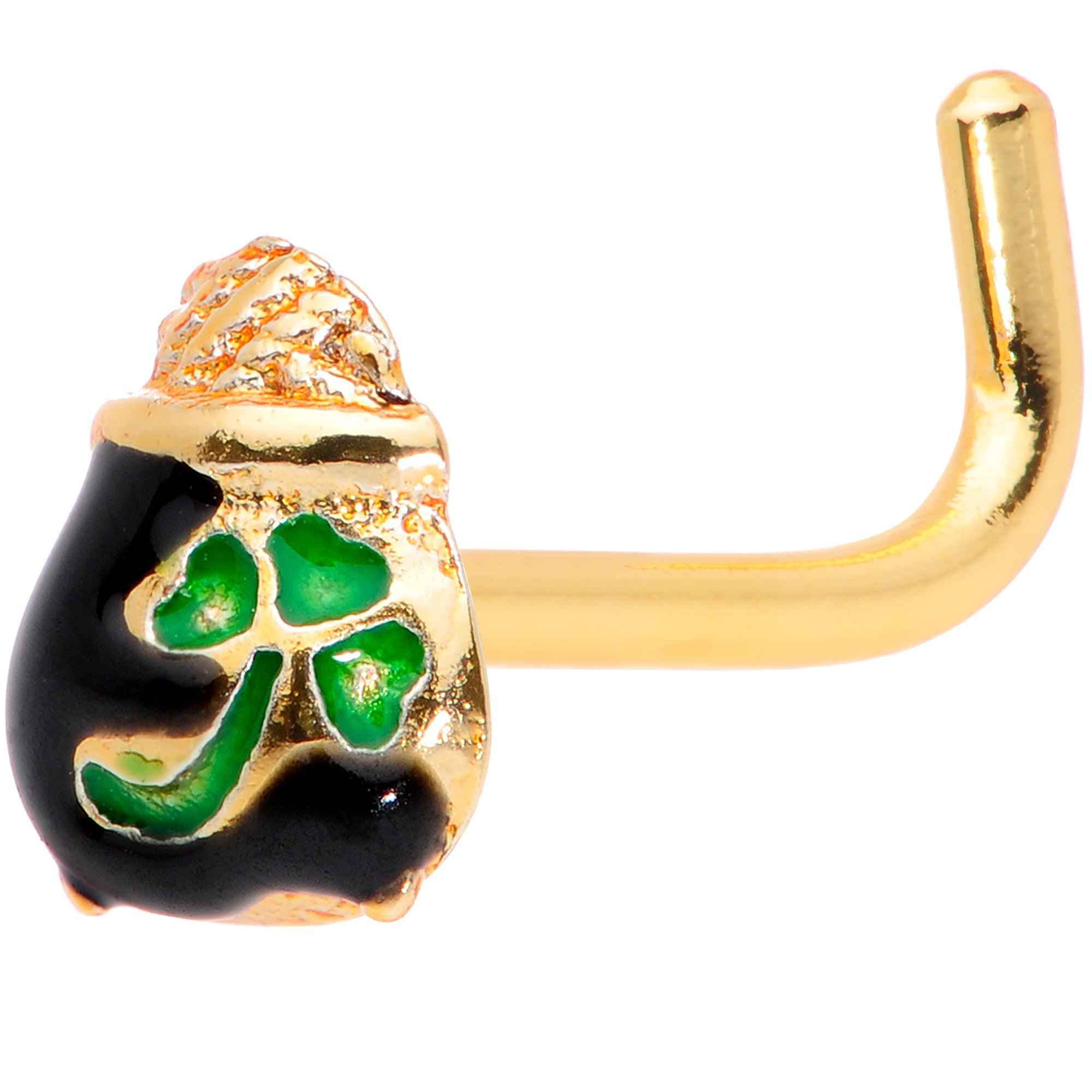 18G 5/16 Gold Tone St Patricks Day Pot O Gold L Shaped Nose Ring