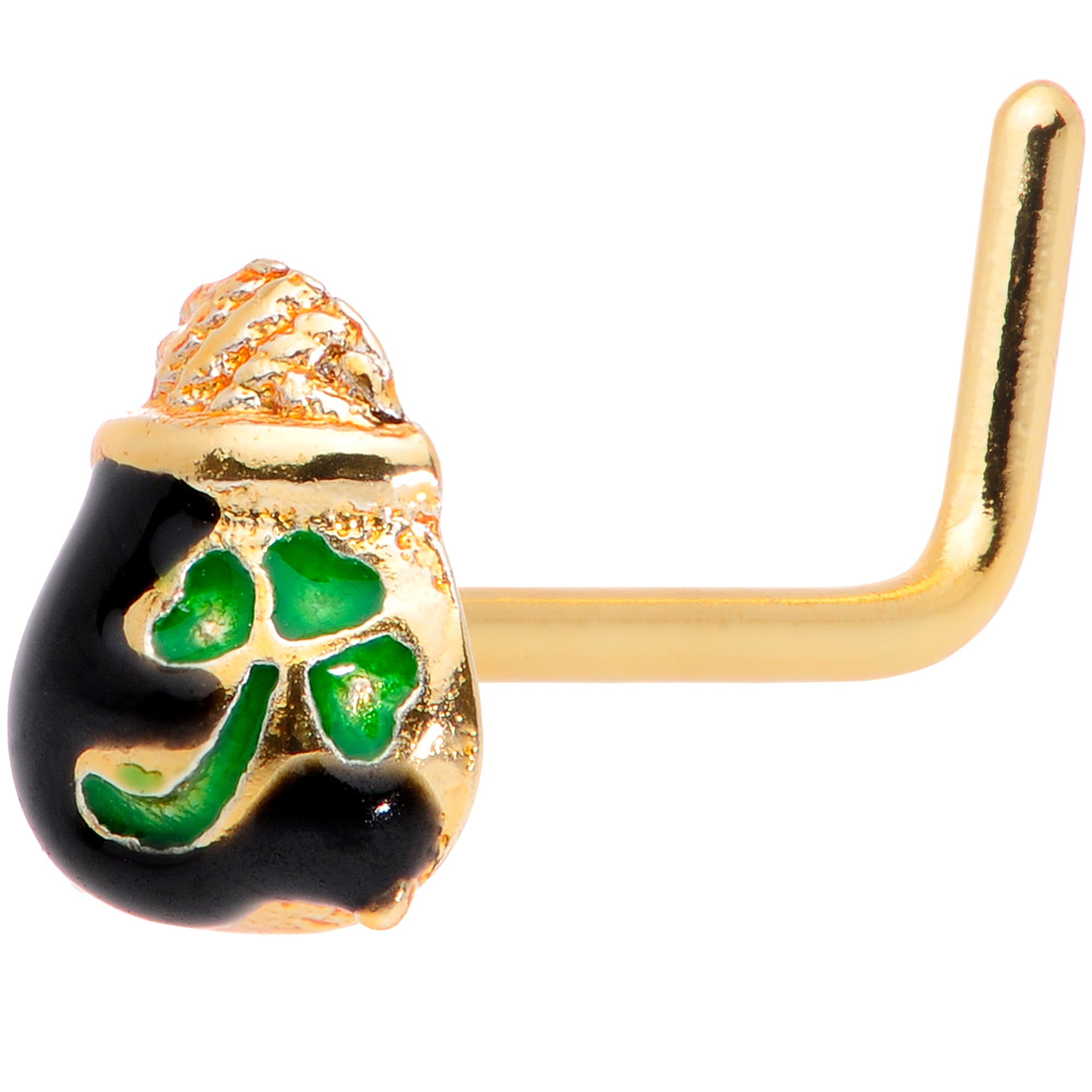 20G 5/16 Gold Tone St Patricks Day Pot O Gold L Shaped Nose Ring