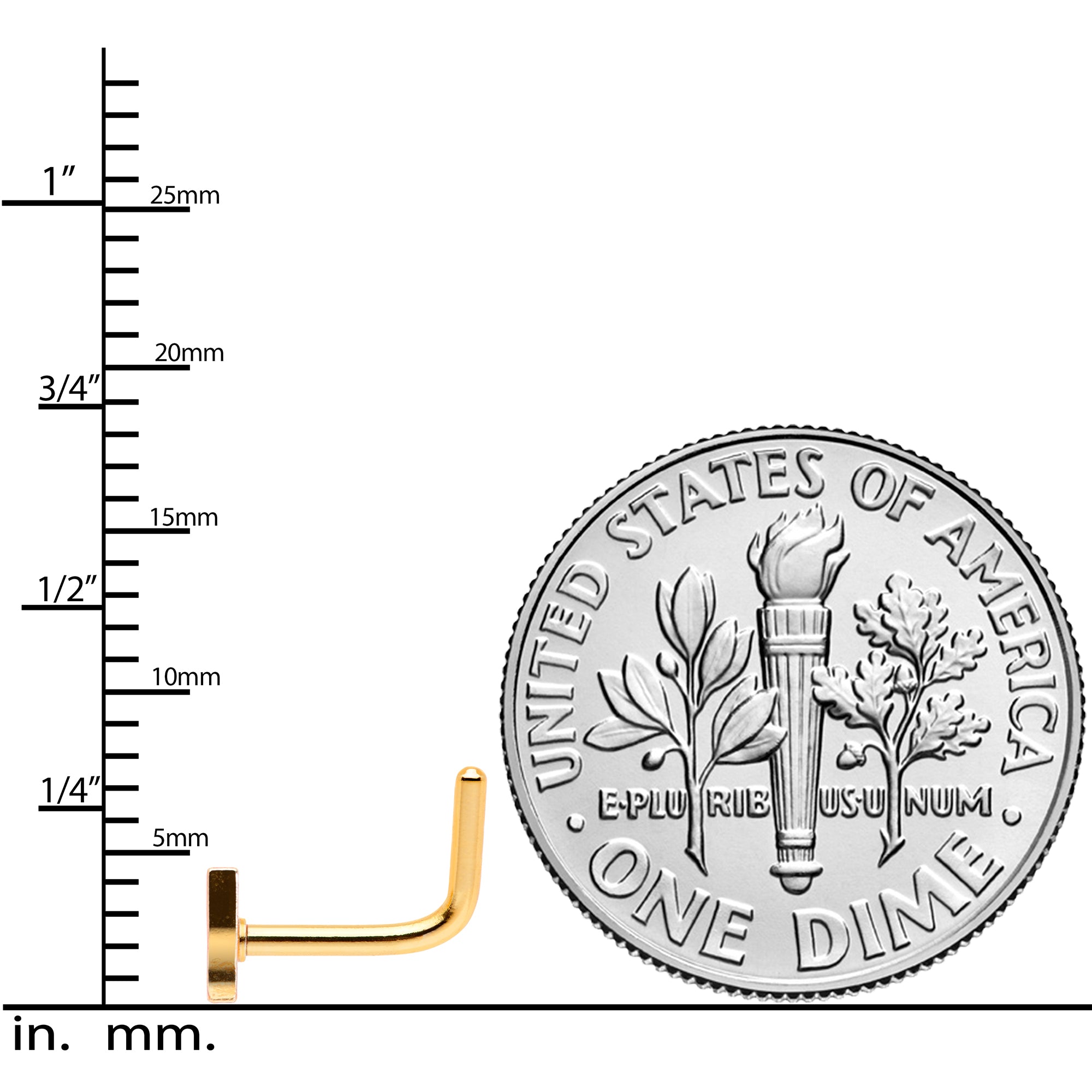 18G 5/16 Gold Tone Glass of Champagne L Shaped Nose Ring