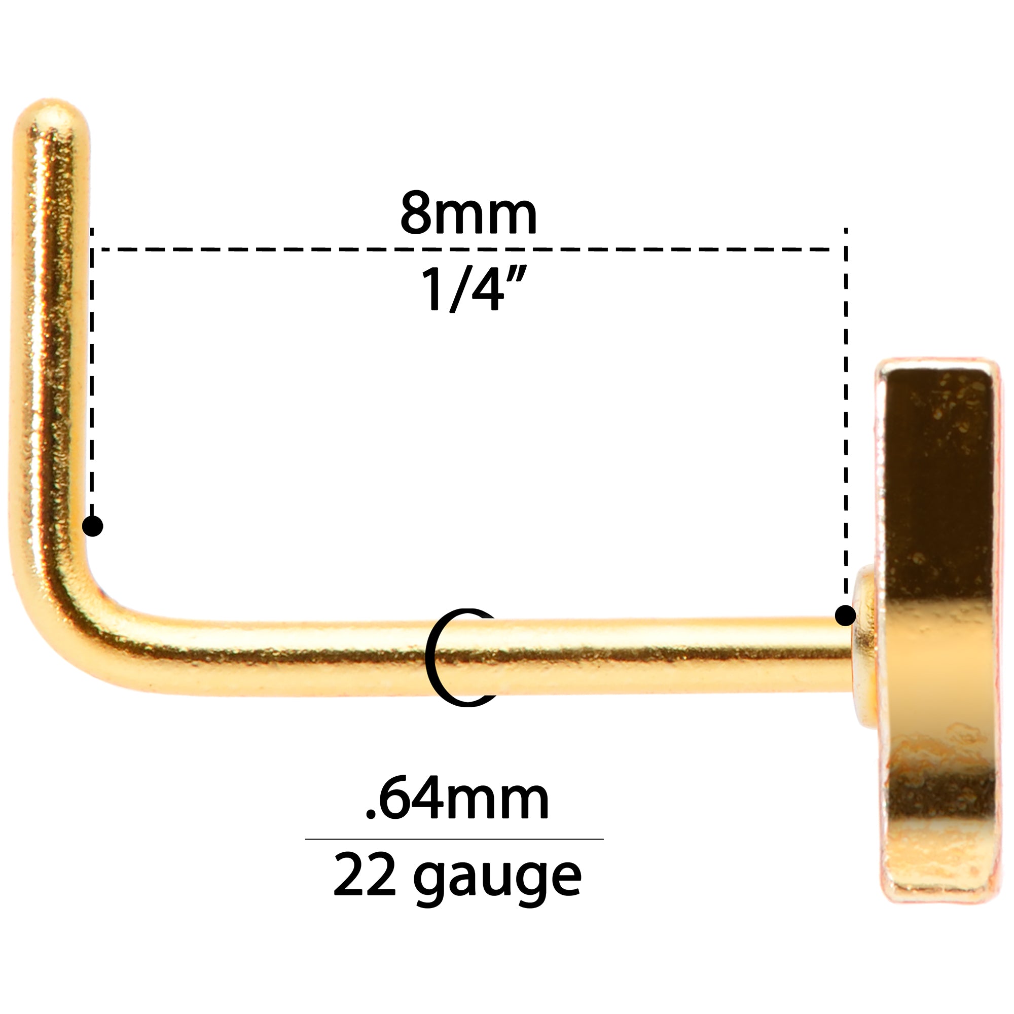 22G 5/16 Gold Tone Glass of Champagne L Shaped Nose Ring
