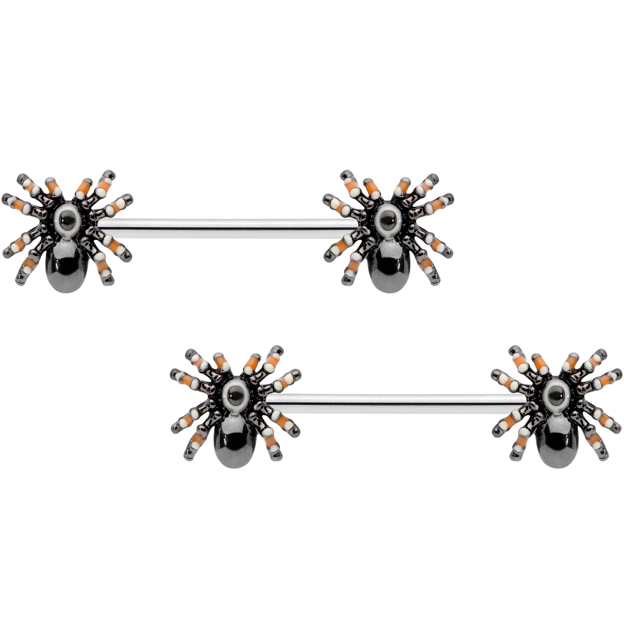 14G 5/8 Tarantula Spider Halloween Barbell Nipple Ring Set
