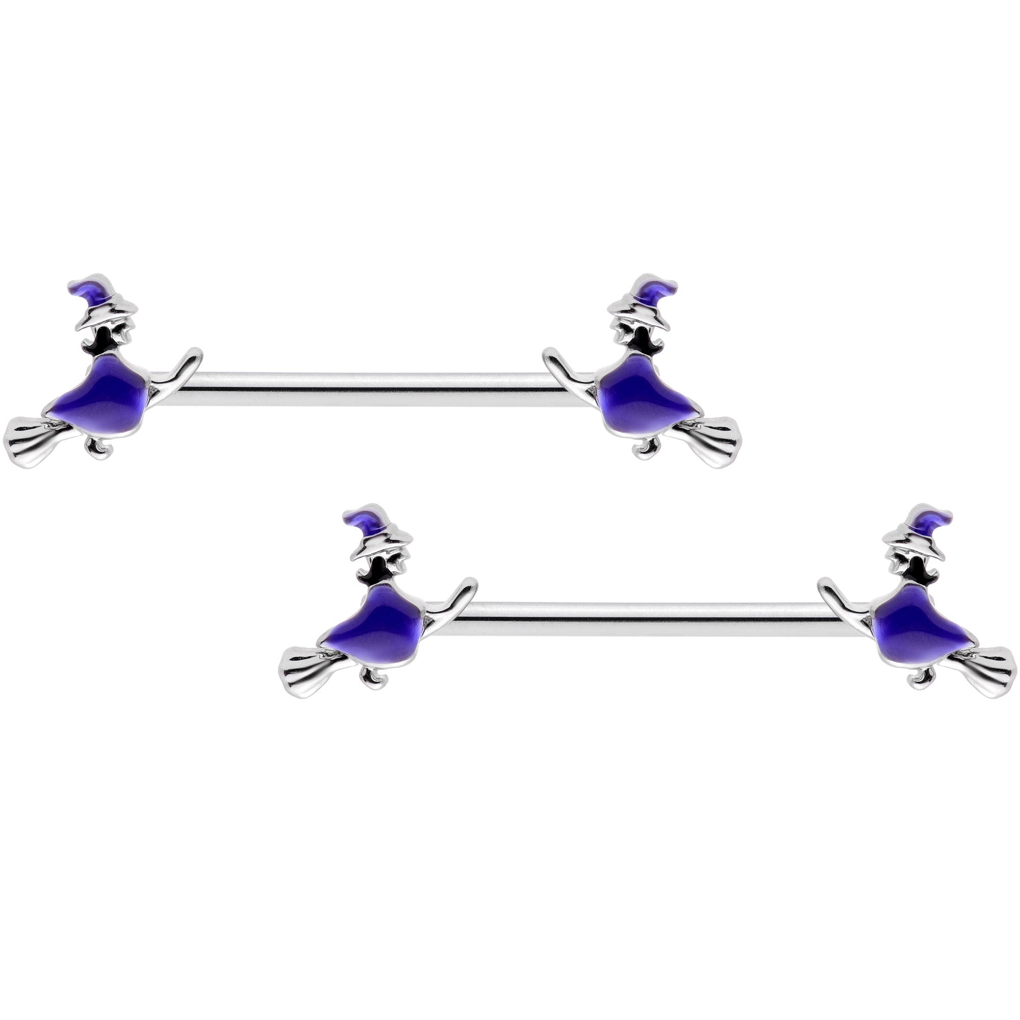 14G 5/8 Blue Spooky Halloween Witch Barbell Nipple Ring Set