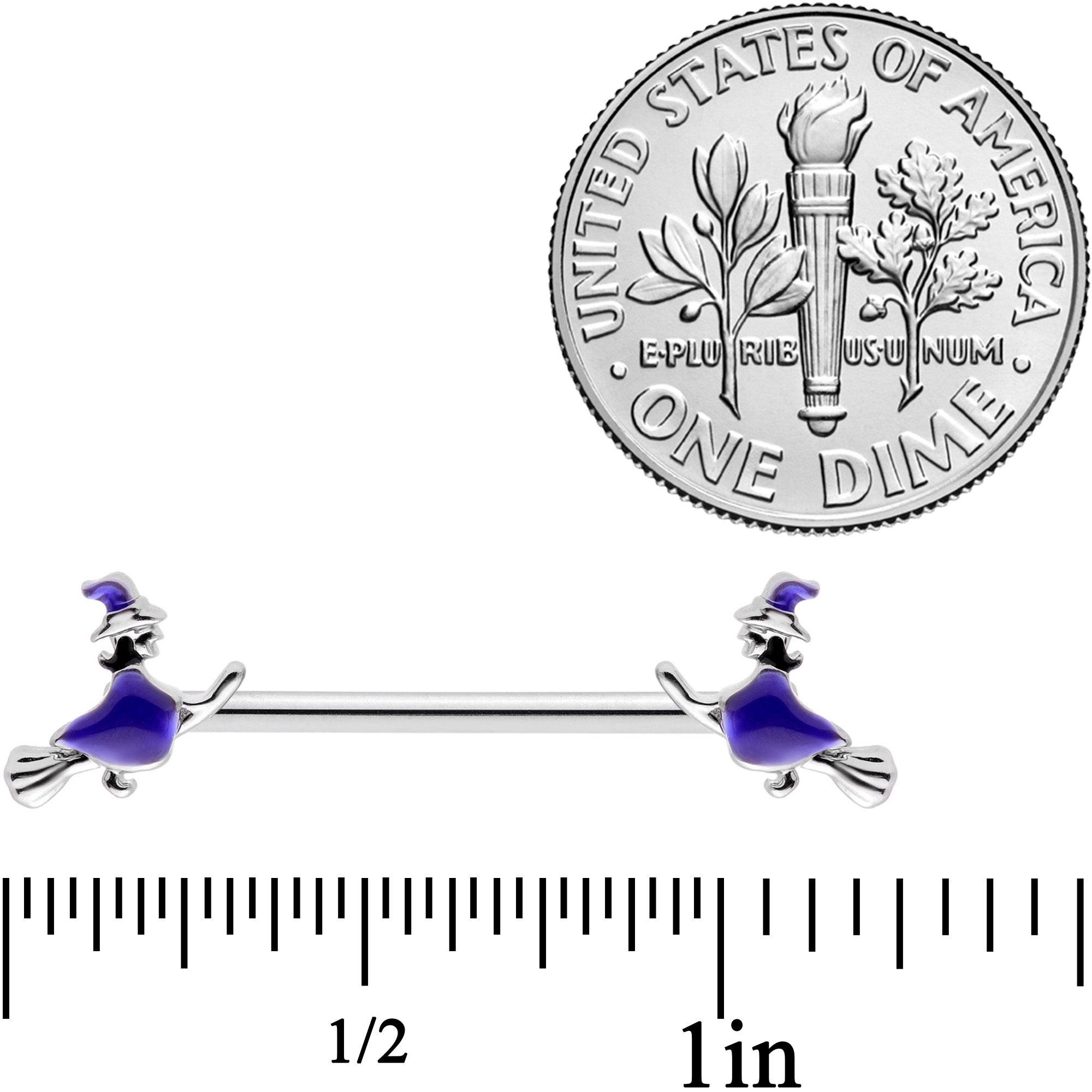 14G 5/8 Blue Spooky Halloween Witch Barbell Nipple Ring Set