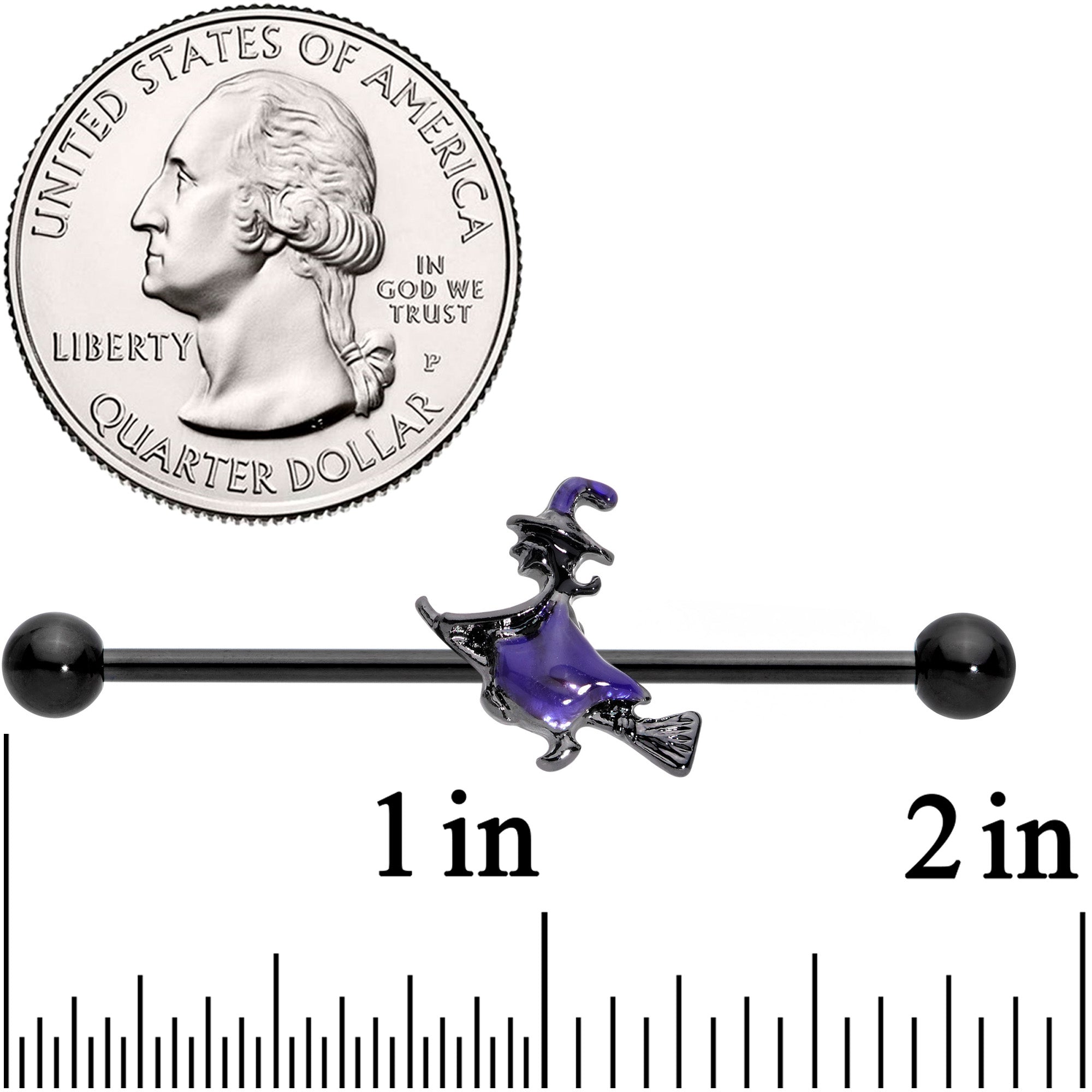 14G Blue Black Spooky Halloween Witch Industrial Barbell 38mm