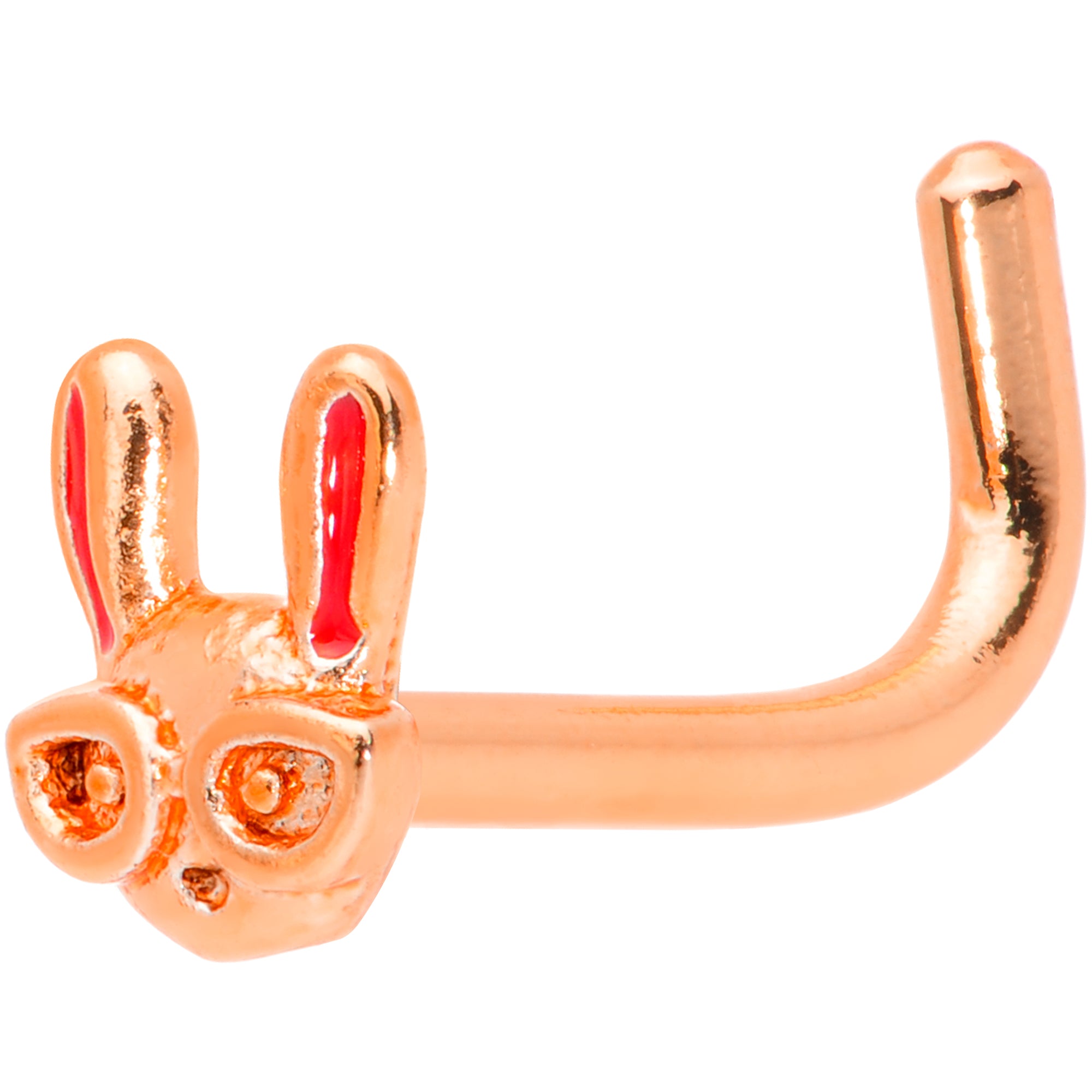 18G 5/16 Pink Rose Gold Tone Nerdy Easter Bunny L Shaped Nose Ring