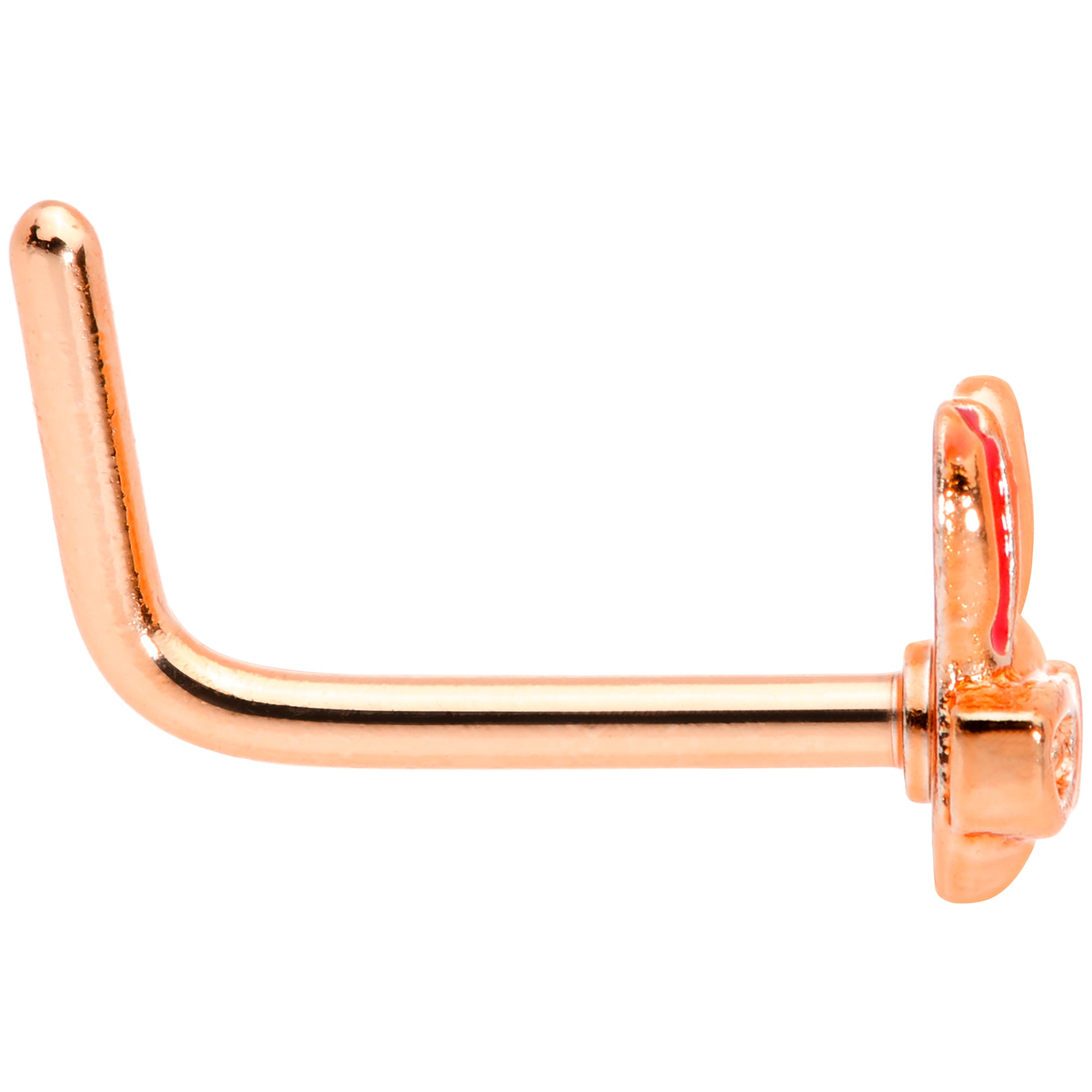20G 5/16 Pink Rose Gold Tone Nerdy Easter Bunny L Shaped Nose Ring