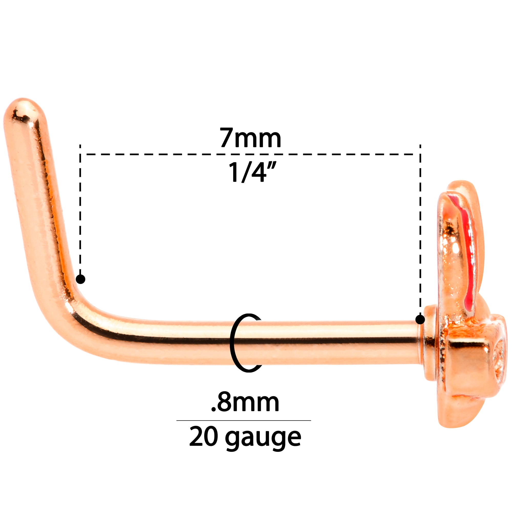 20G 5/16 Pink Rose Gold Tone Nerdy Easter Bunny L Shaped Nose Ring