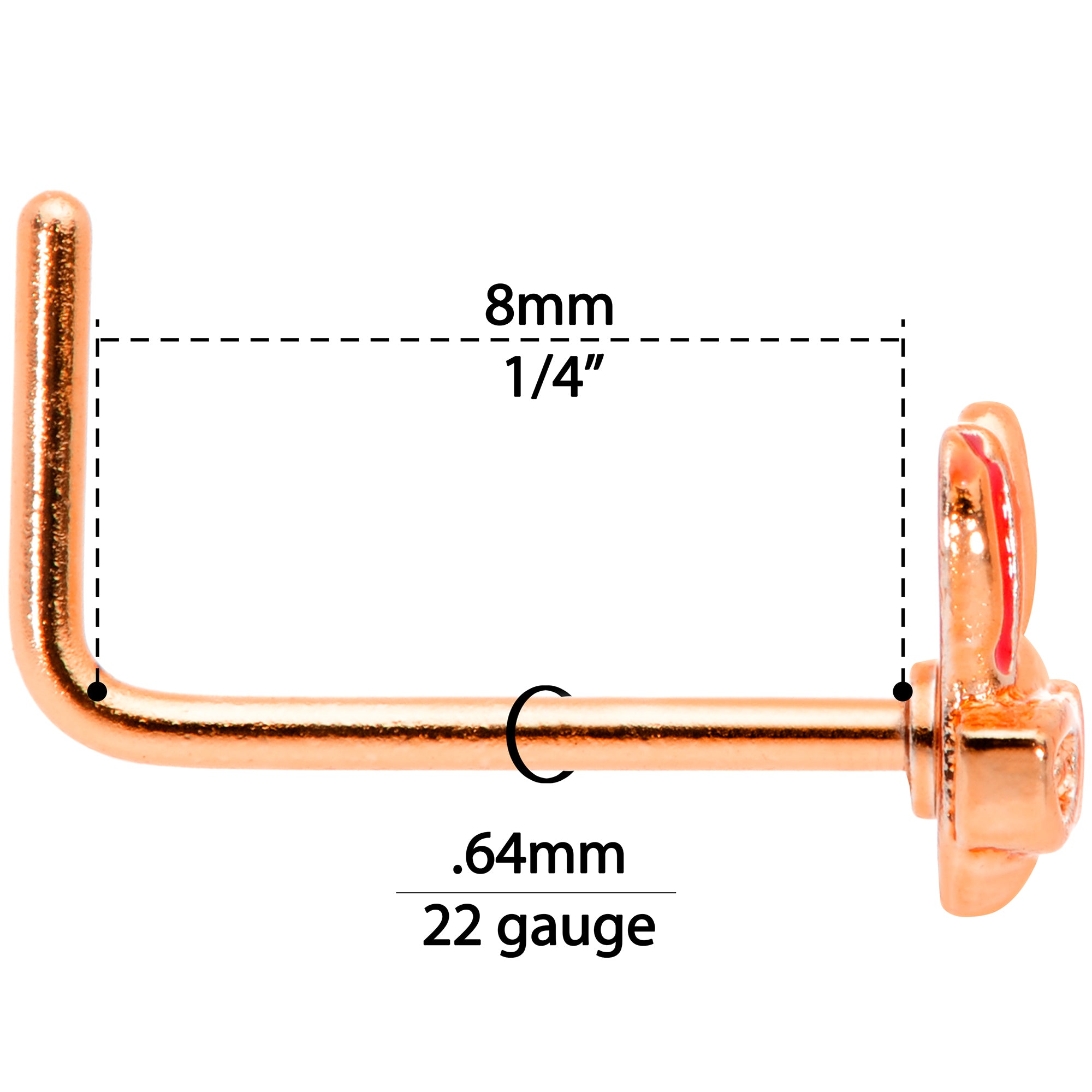 22G 5/16 Pink Rose Gold Tone Nerdy Easter Bunny L Shaped Nose Ring