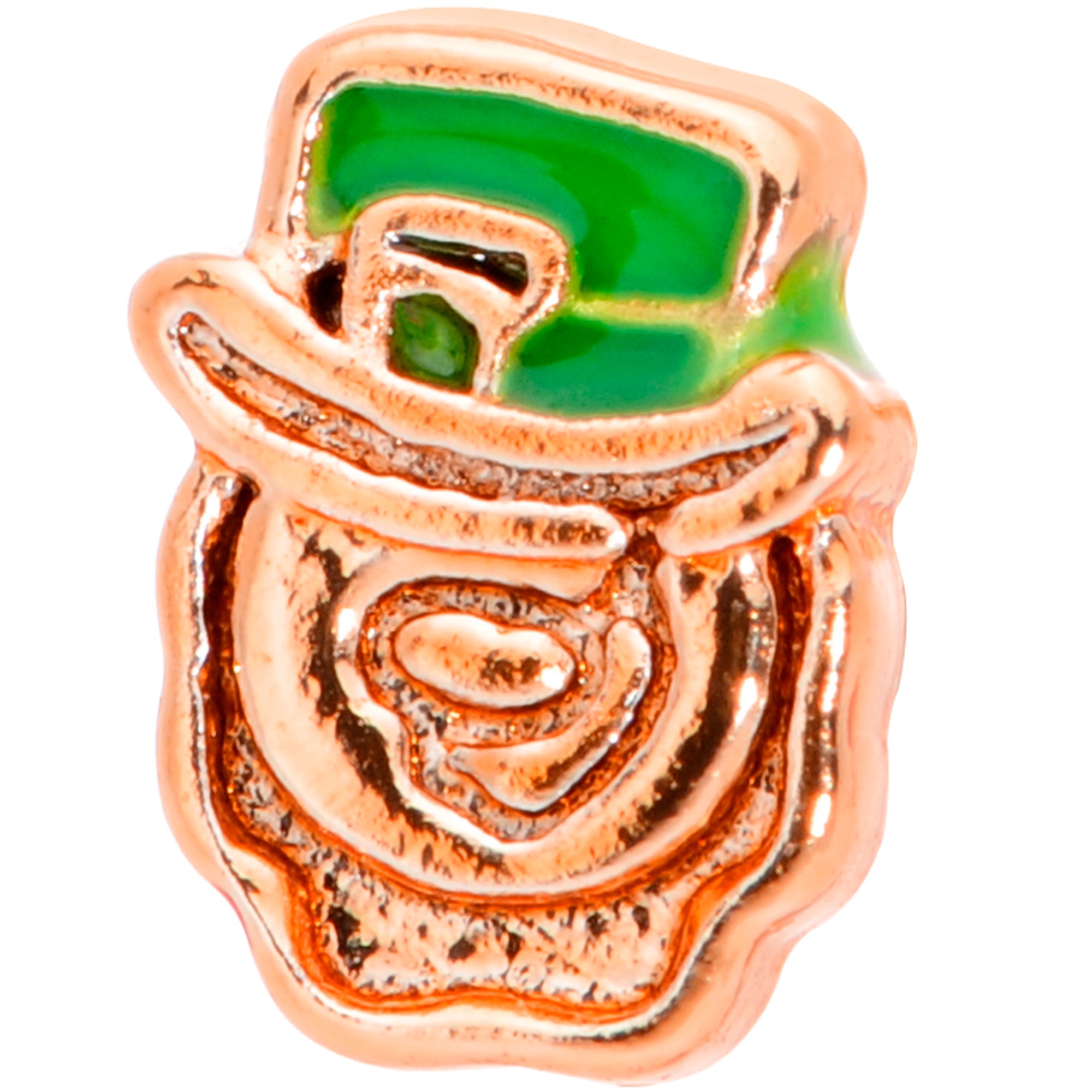 18G 5/16 Green Rose Gold Tone Lucky Leprechaun L Shaped Nose Ring