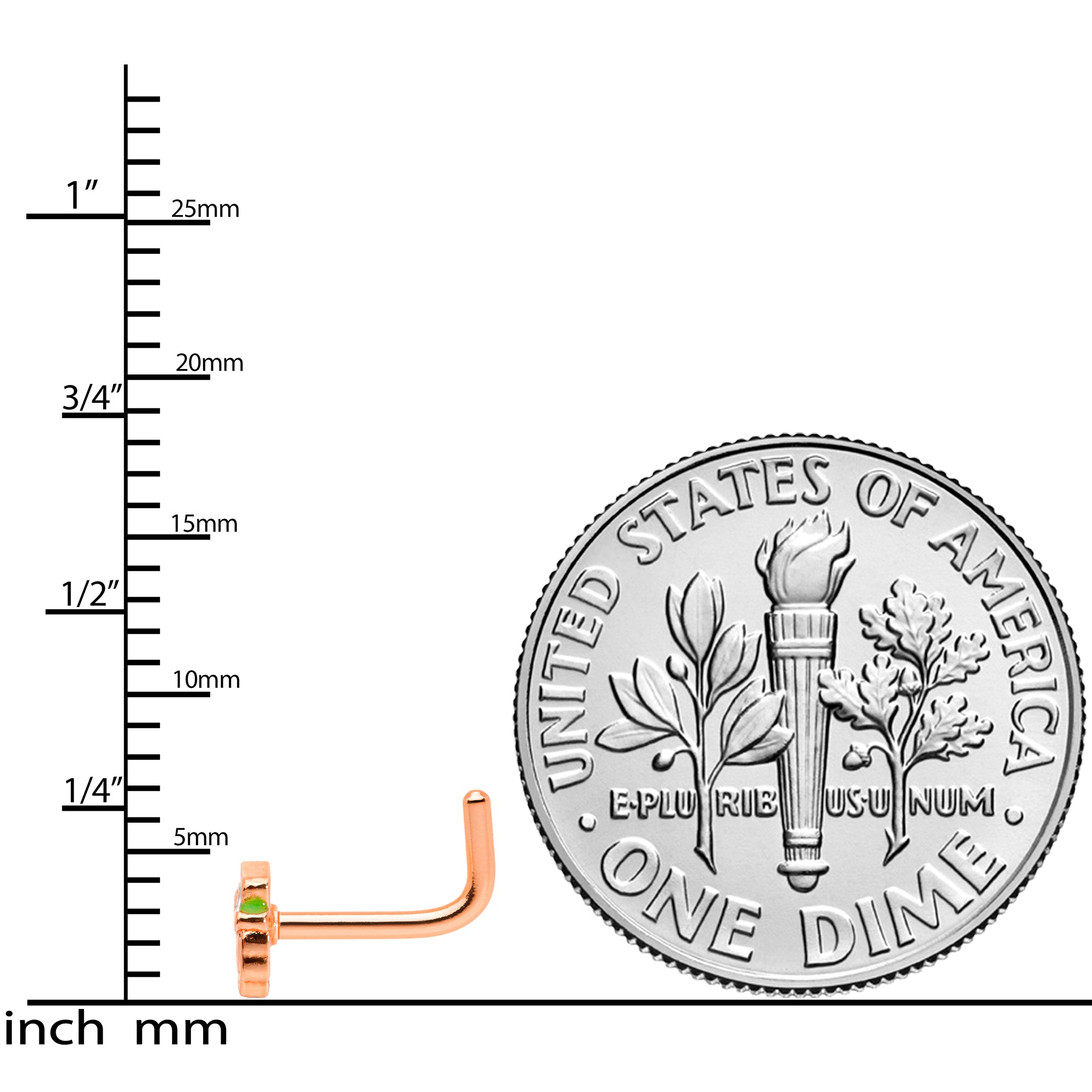 18G 5/16 Green Rose Gold Tone Lucky Leprechaun L Shaped Nose Ring