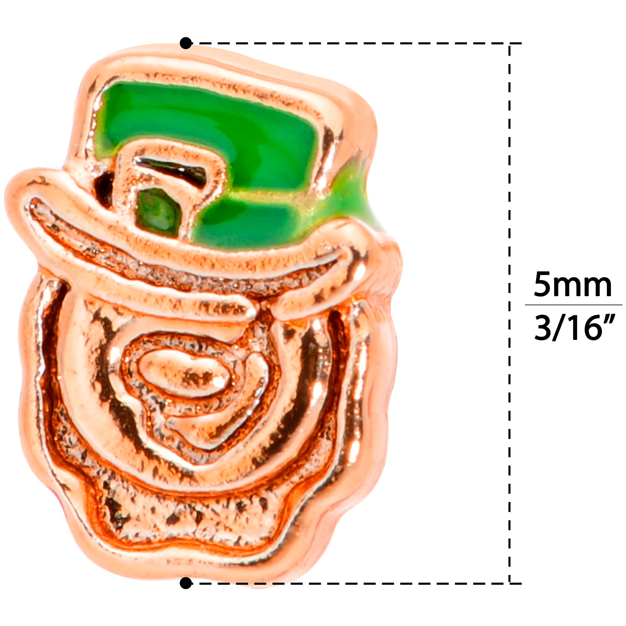 18G 5/16 Green Rose Gold Tone Lucky Leprechaun L Shaped Nose Ring