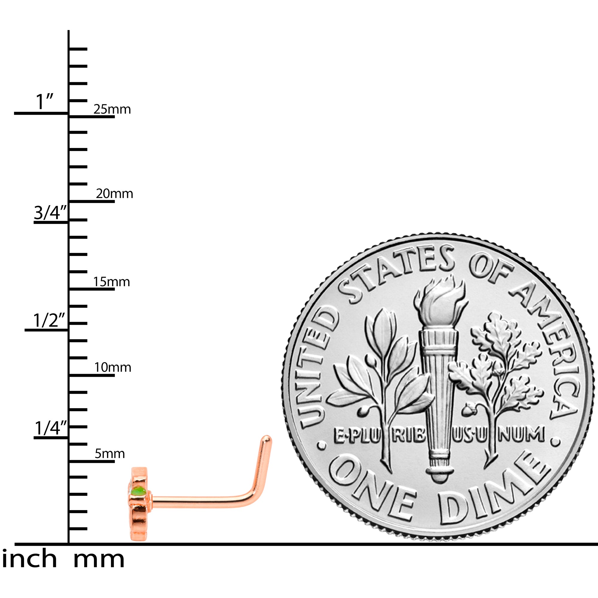 20G 5/16 Green Rose Gold Tone Lucky Leprechaun L Shaped Nose Ring