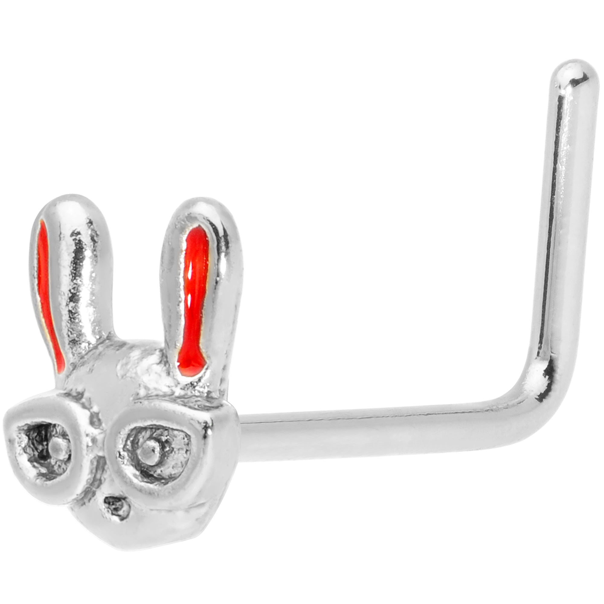 22G 5/16 Pink Ears Nerdy Easter Bunny L Shaped Nose Ring