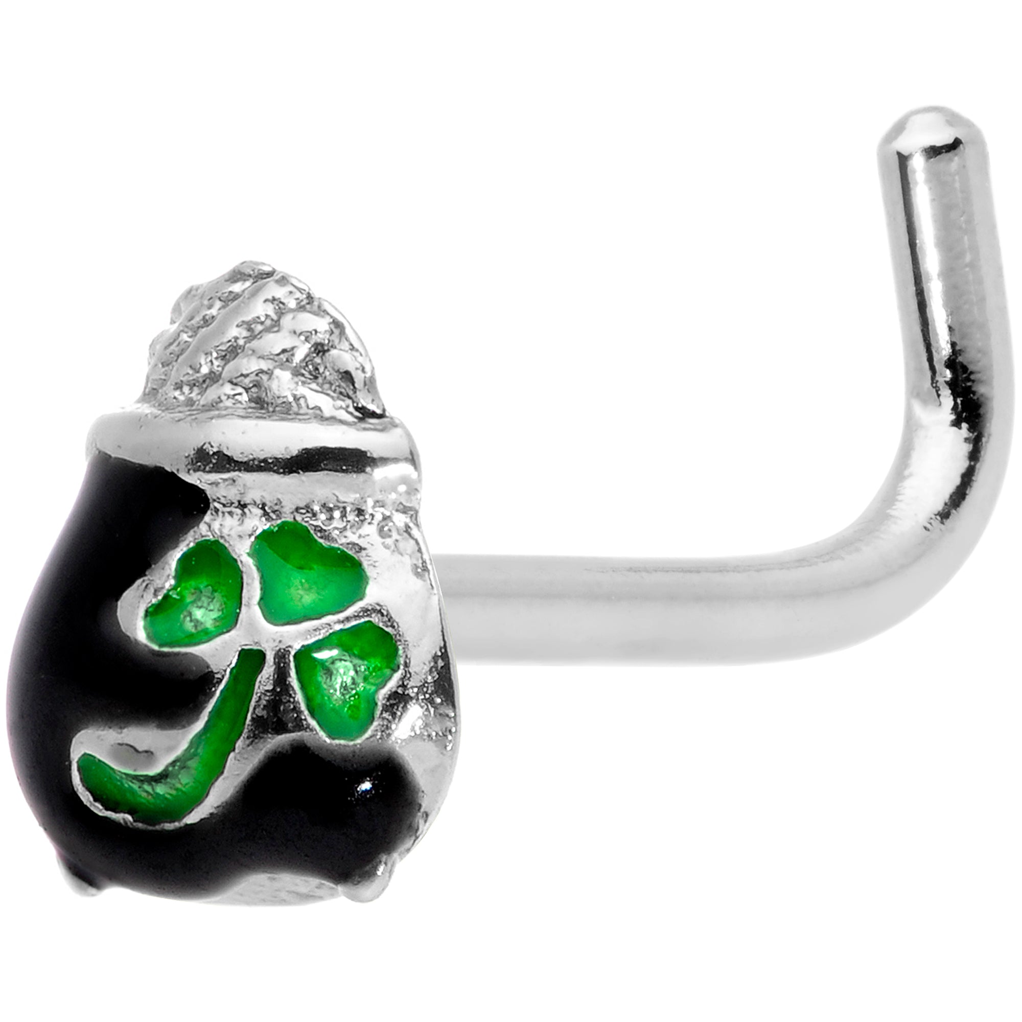 18G 5/16 St Patricks Day Pot O Gold L Shaped Nose Ring
