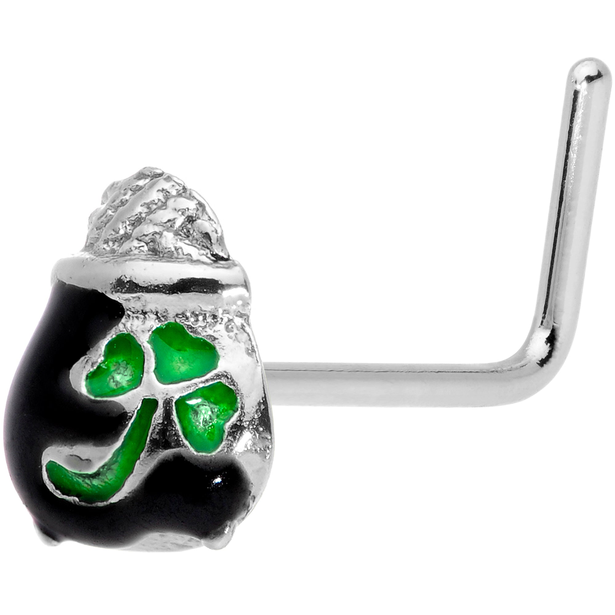 22G 5/16 St Patricks Day Pot O Gold L Shaped Nose Ring
