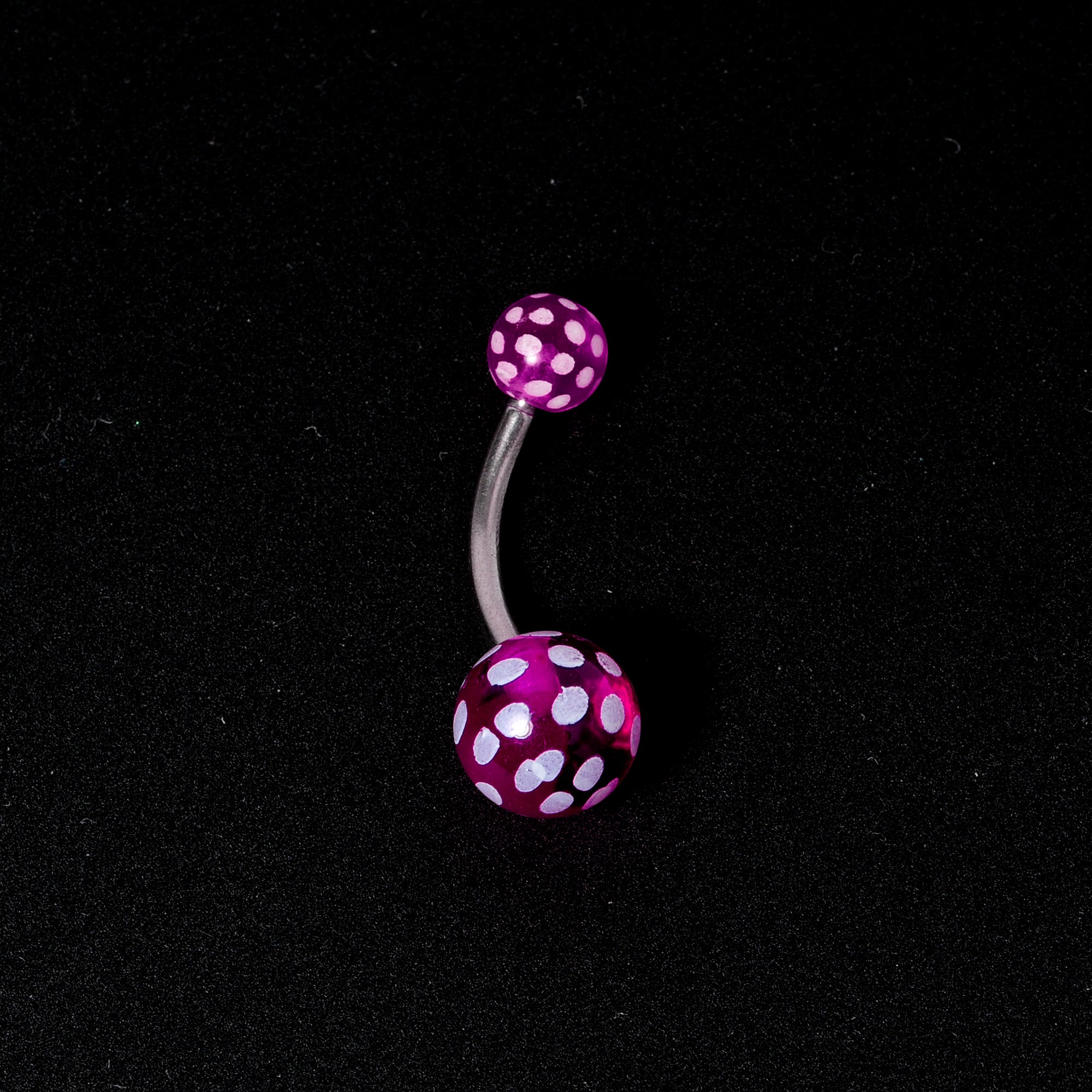 Purple White Polka Dot UV Reactive Acrylic Ball Belly Ring