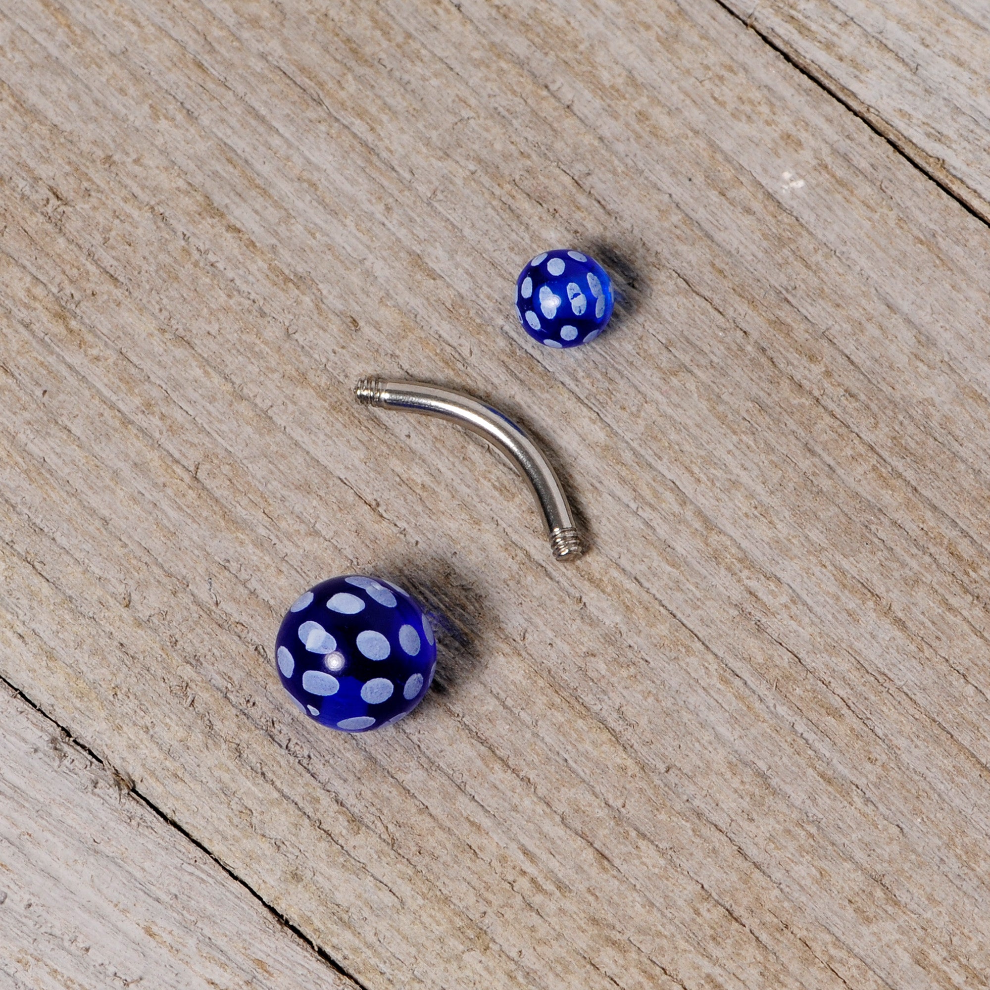 Blue White Polka Dot UV Reactive Acrylic Ball Belly Ring