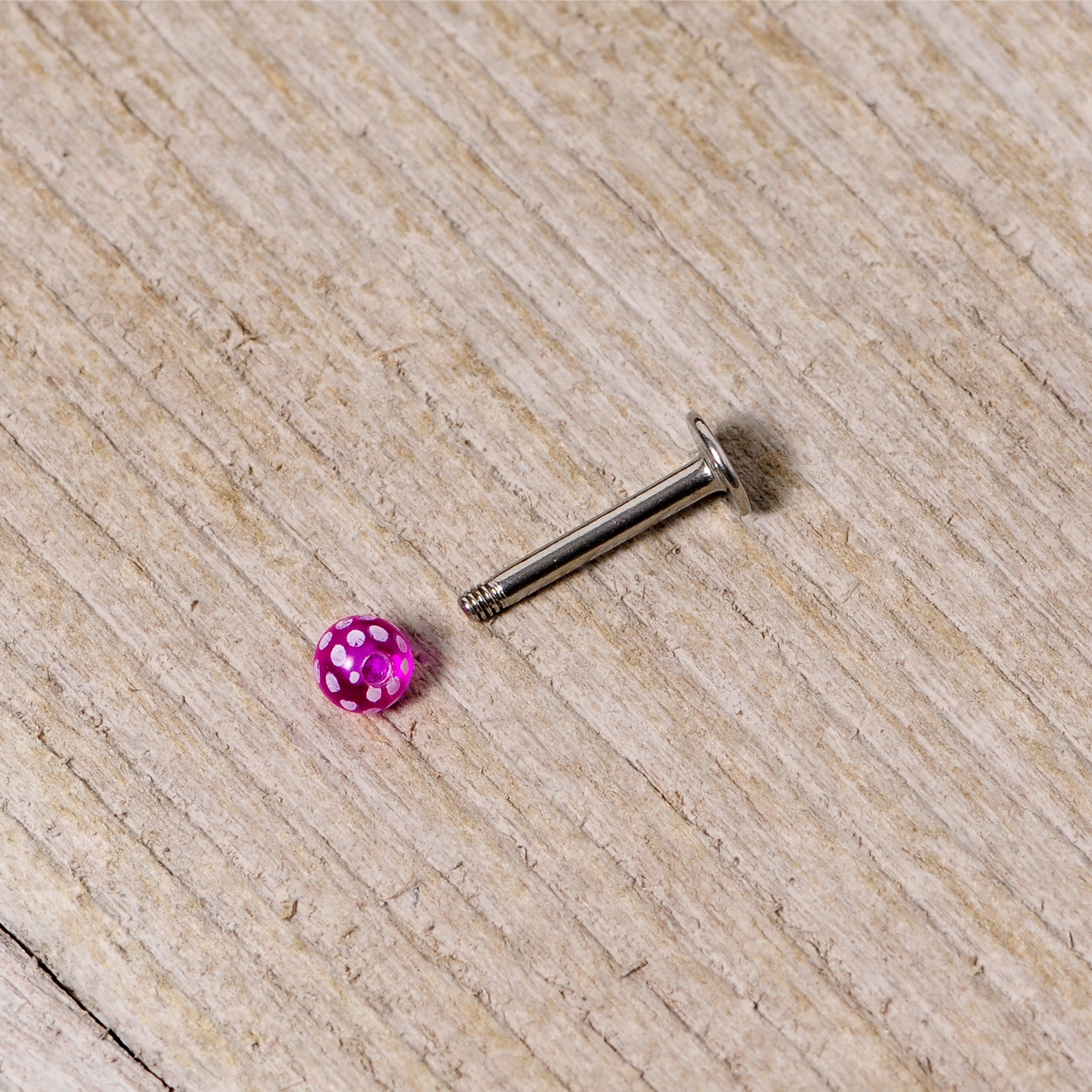 16G 1/4 Purple Polka Dot UV Reactive Acrylic Ball Labret Tragus